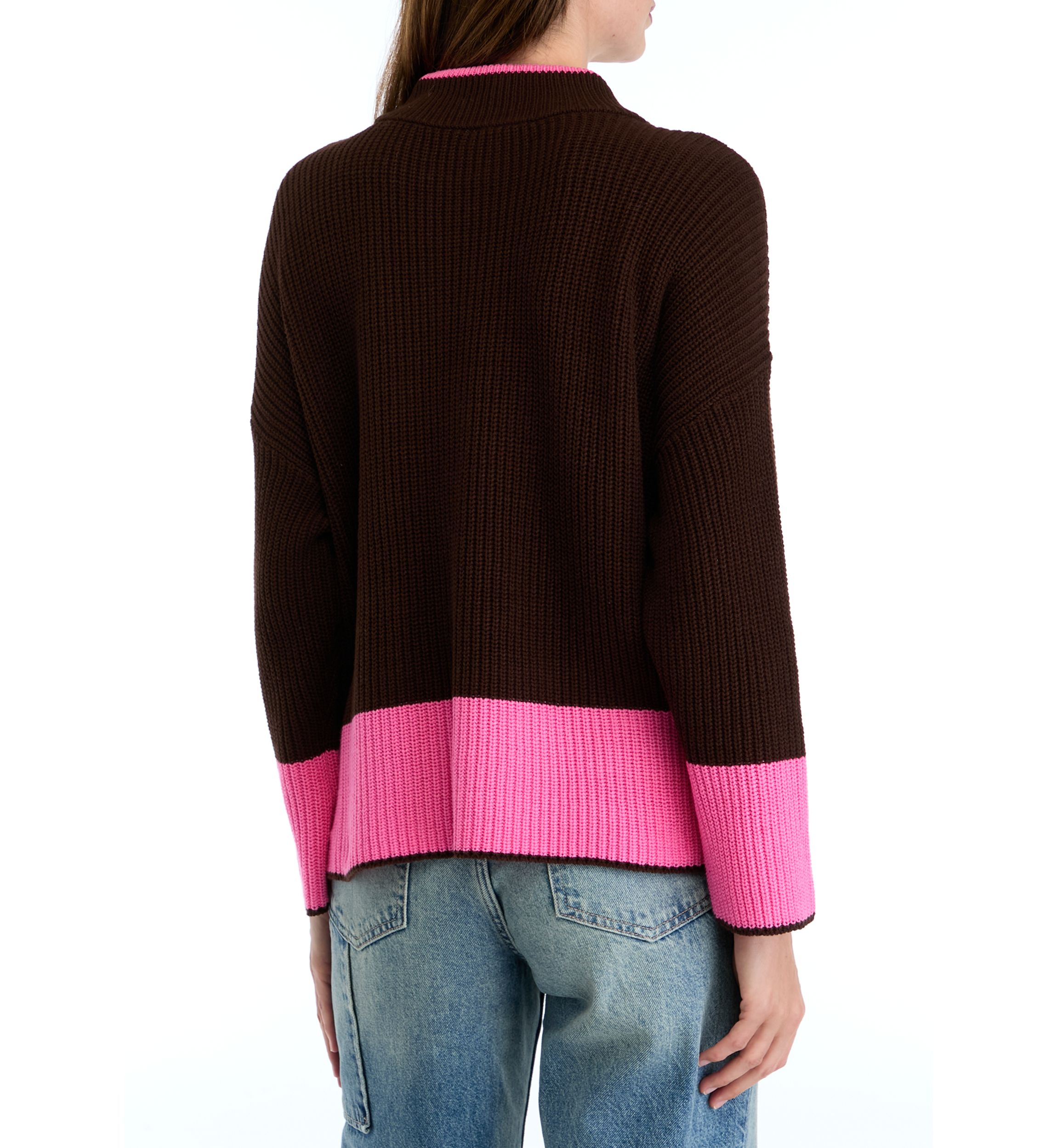 Petite Long Sleeve Mock Neck Color Block Top
