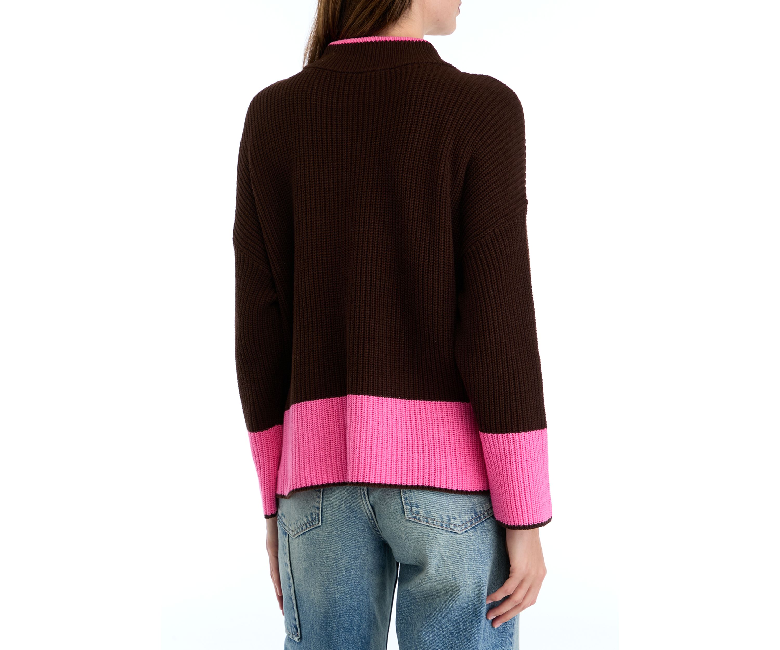 Petite Long Sleeve Mock Neck Color Block Top