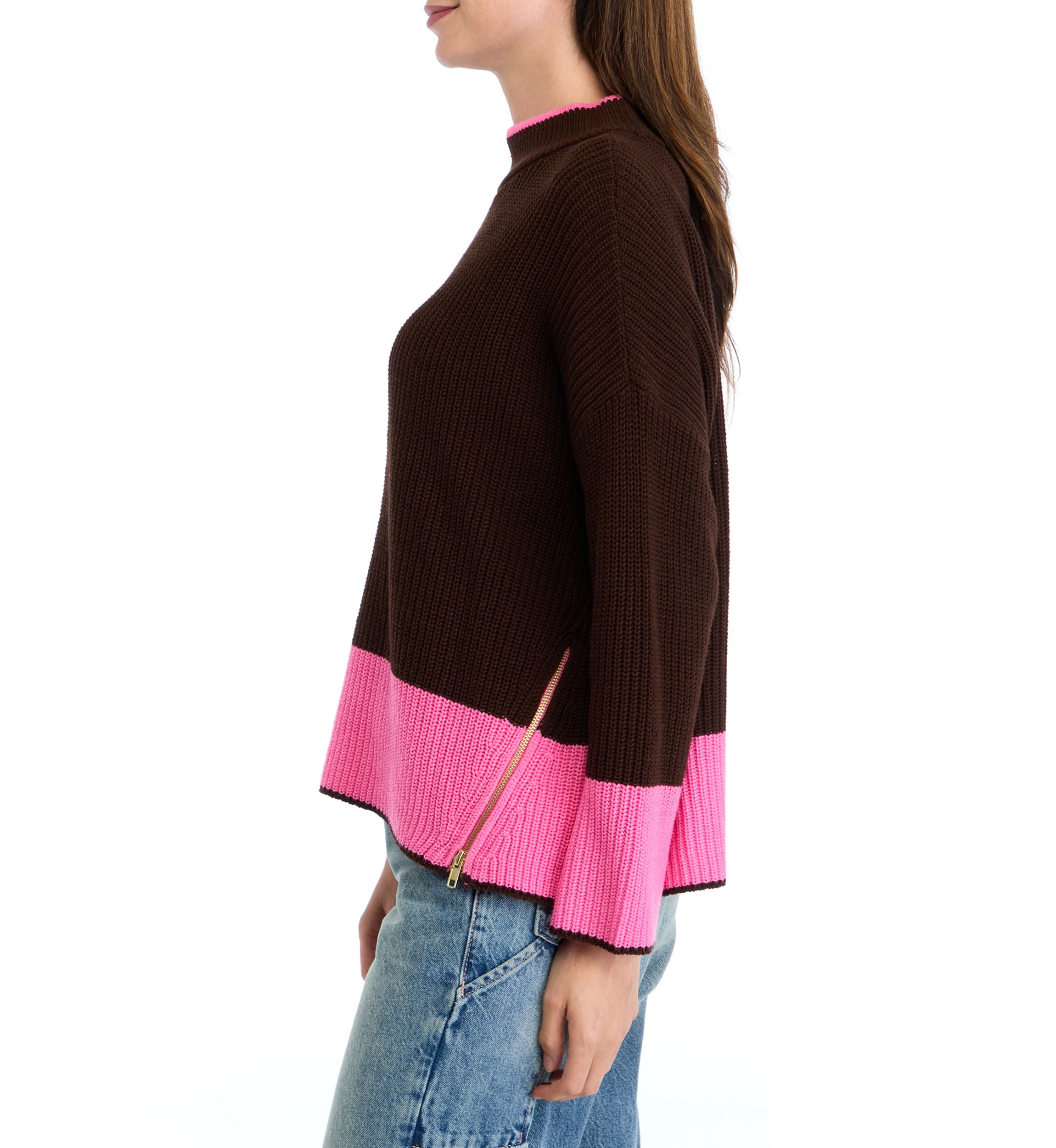 Petite Long Sleeve Mock Neck Color Block Top