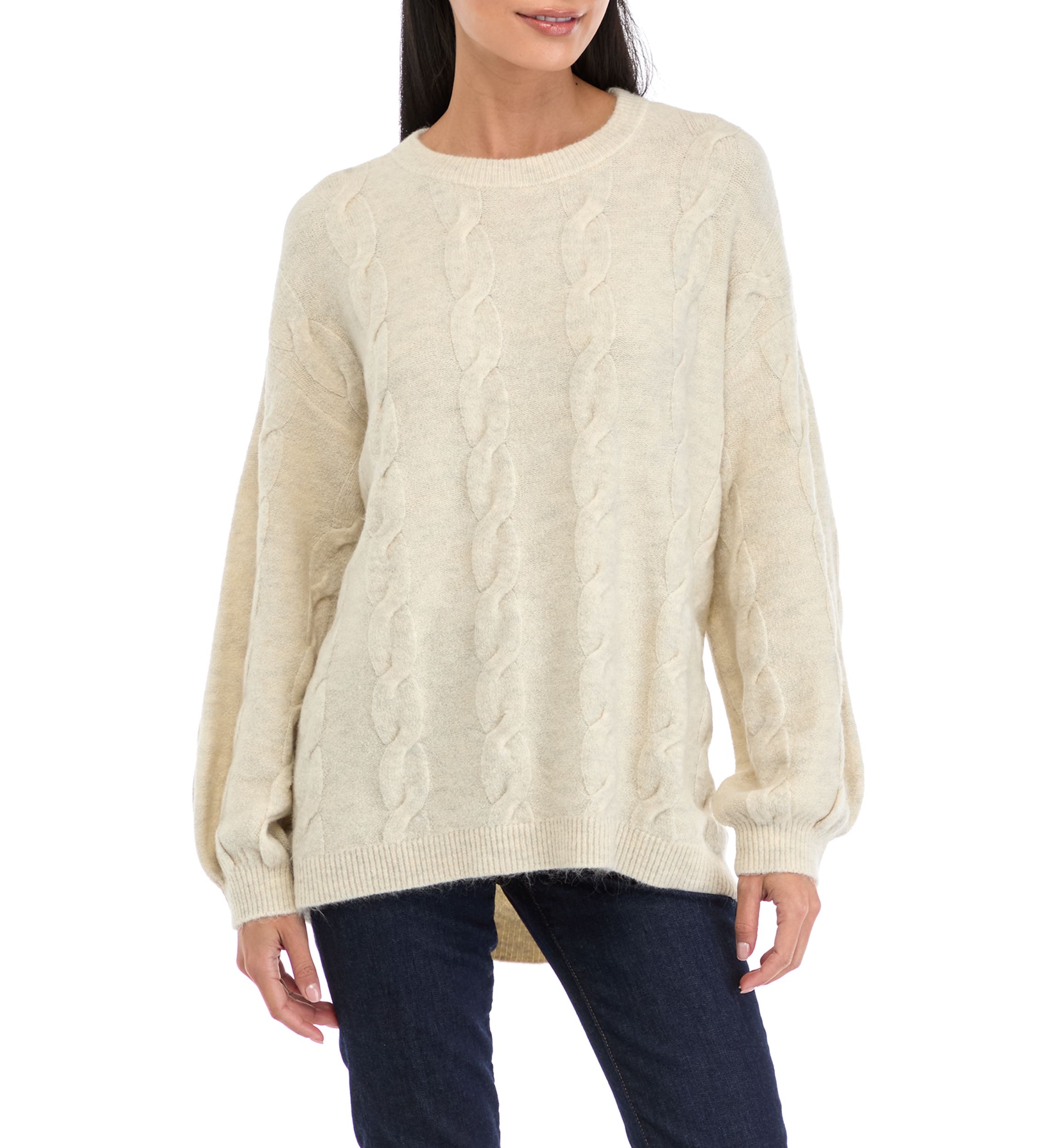 Petite Drop Shoulder Cable Knit Sweater 