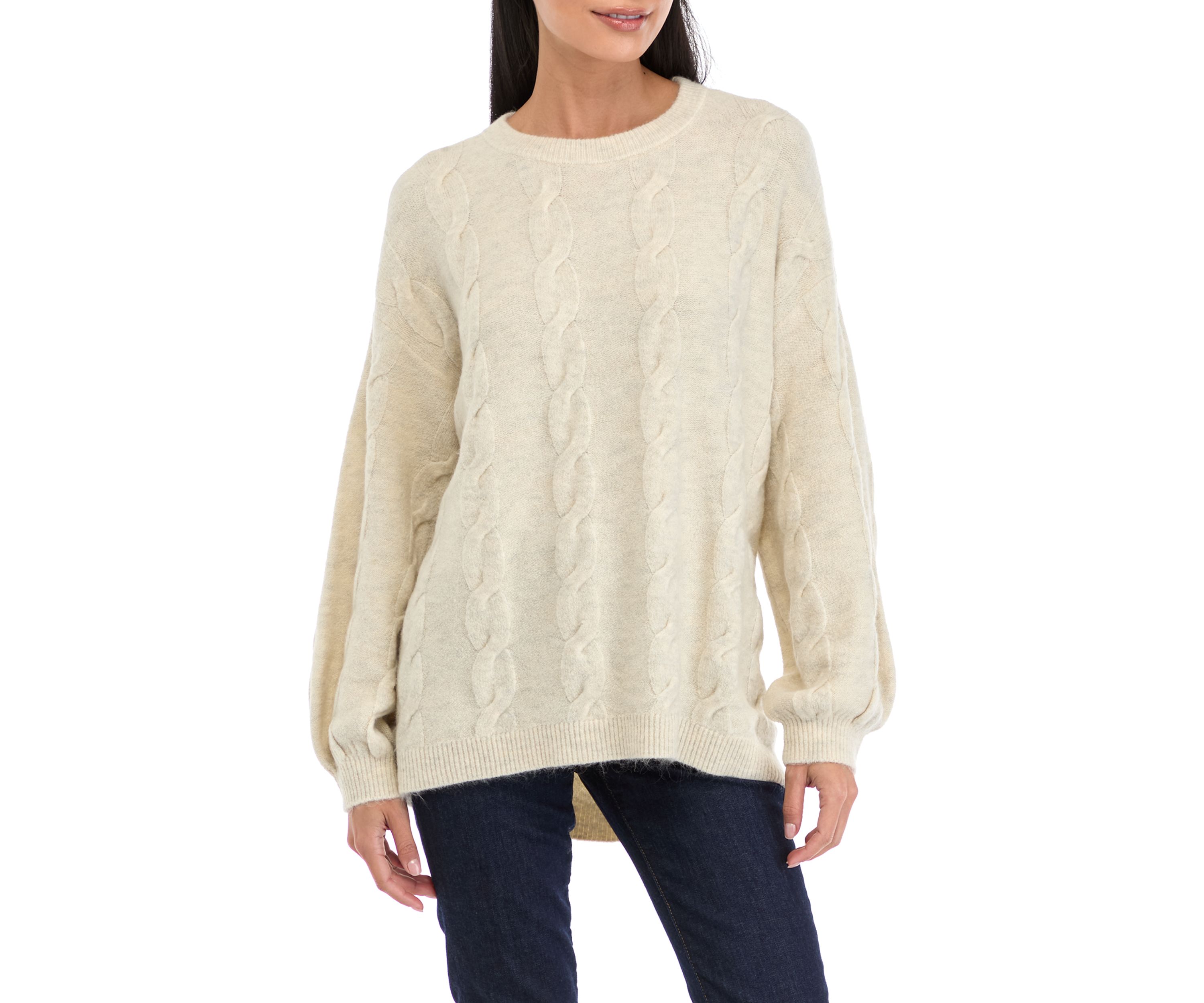 Petite Drop Shoulder Cable Knit Sweater 
