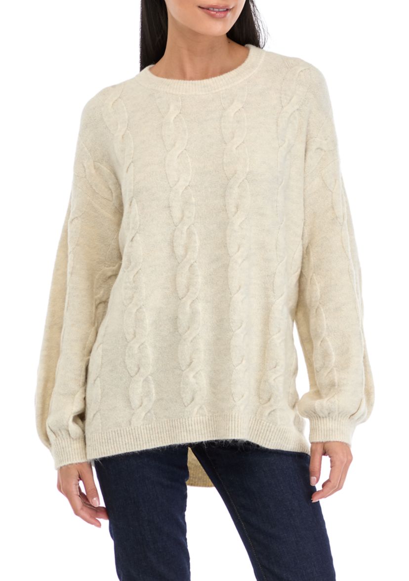 Petite Drop Shoulder Cable Knit Sweater 