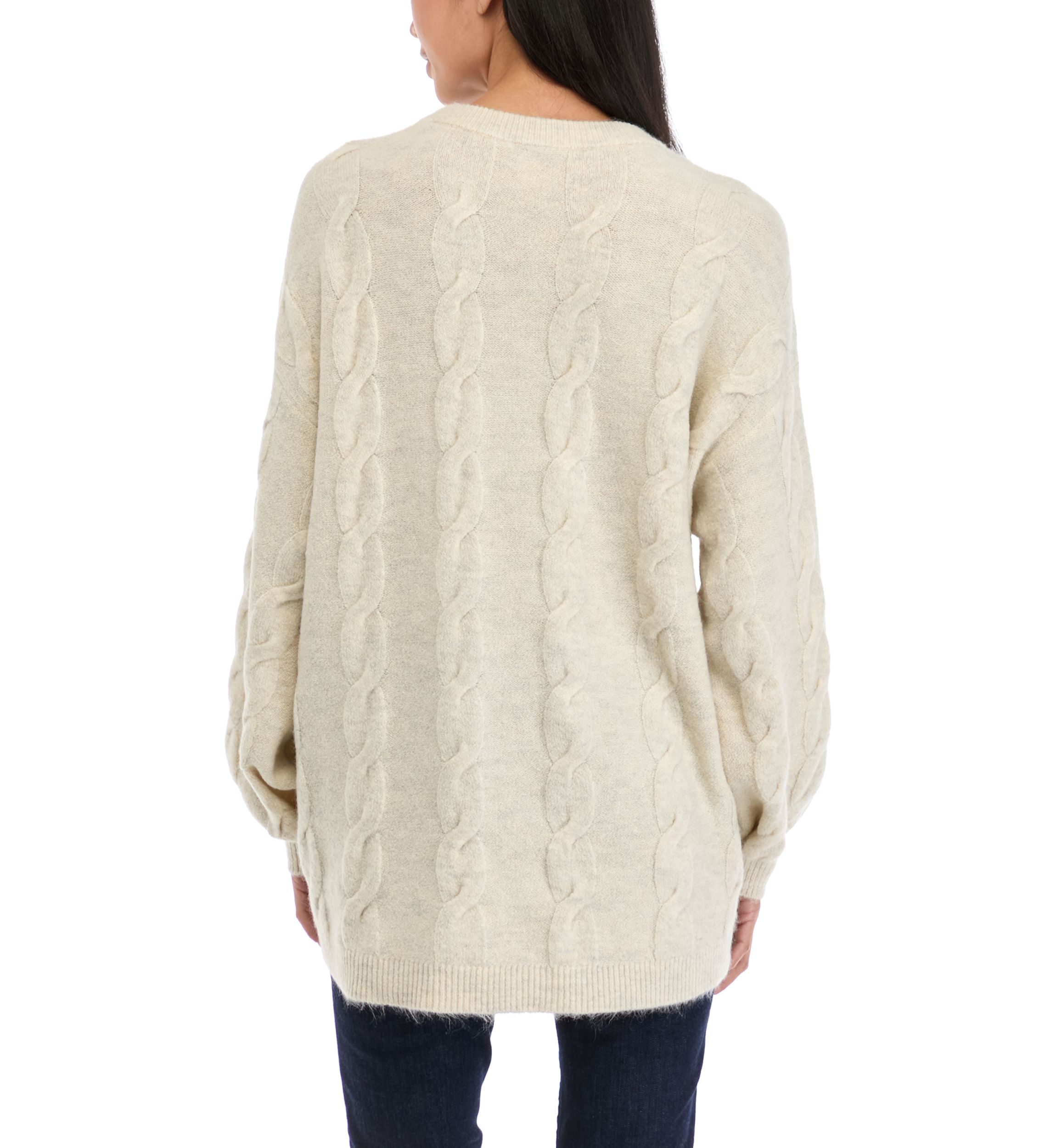 Petite Drop Shoulder Cable Knit Sweater 