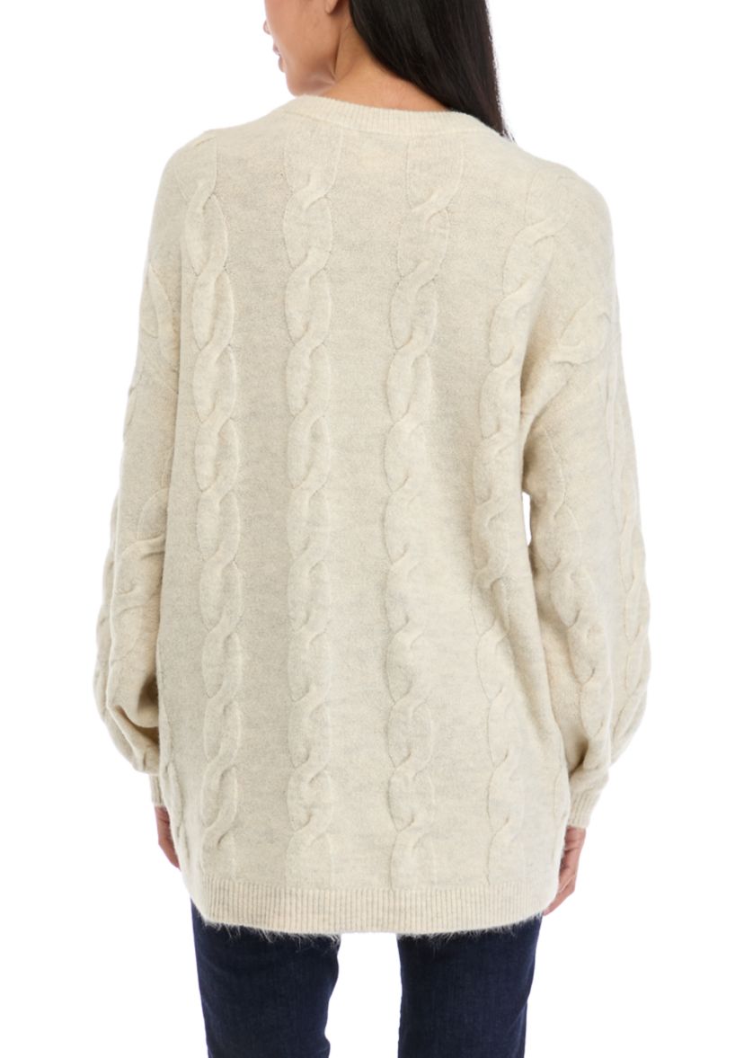 Petite Drop Shoulder Cable Knit Sweater 