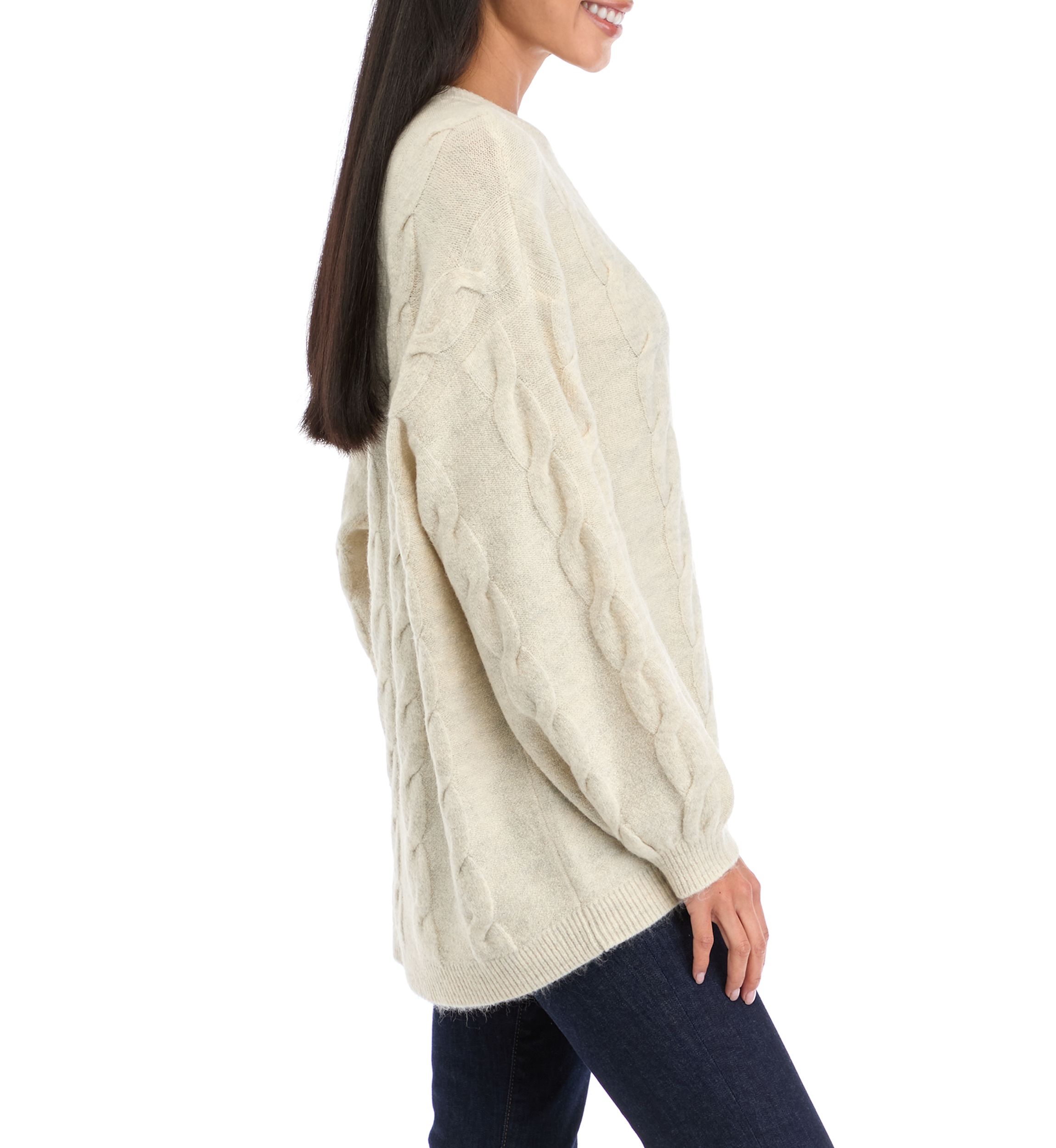 Petite Drop Shoulder Cable Knit Sweater 