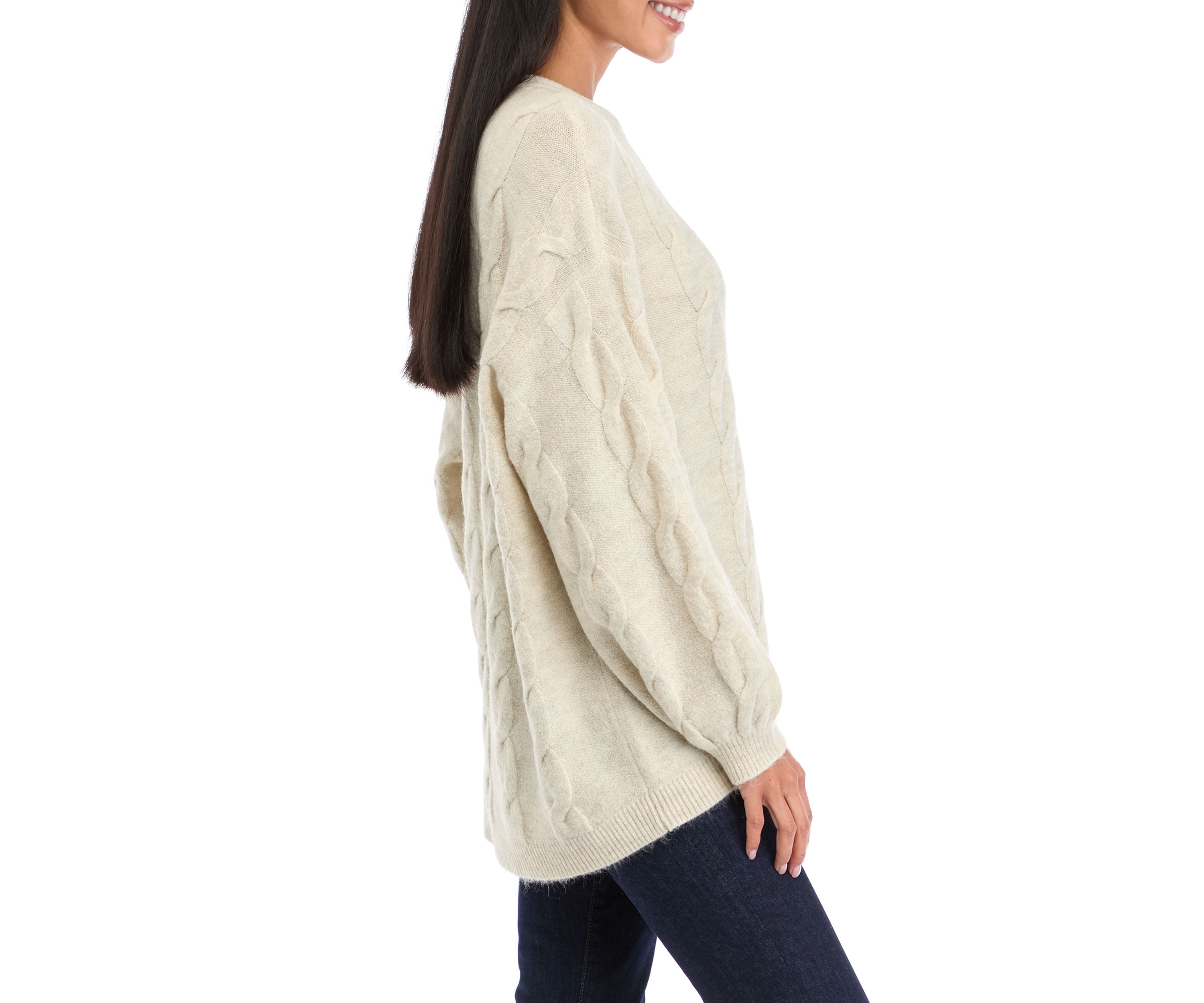 Petite Drop Shoulder Cable Knit Sweater 