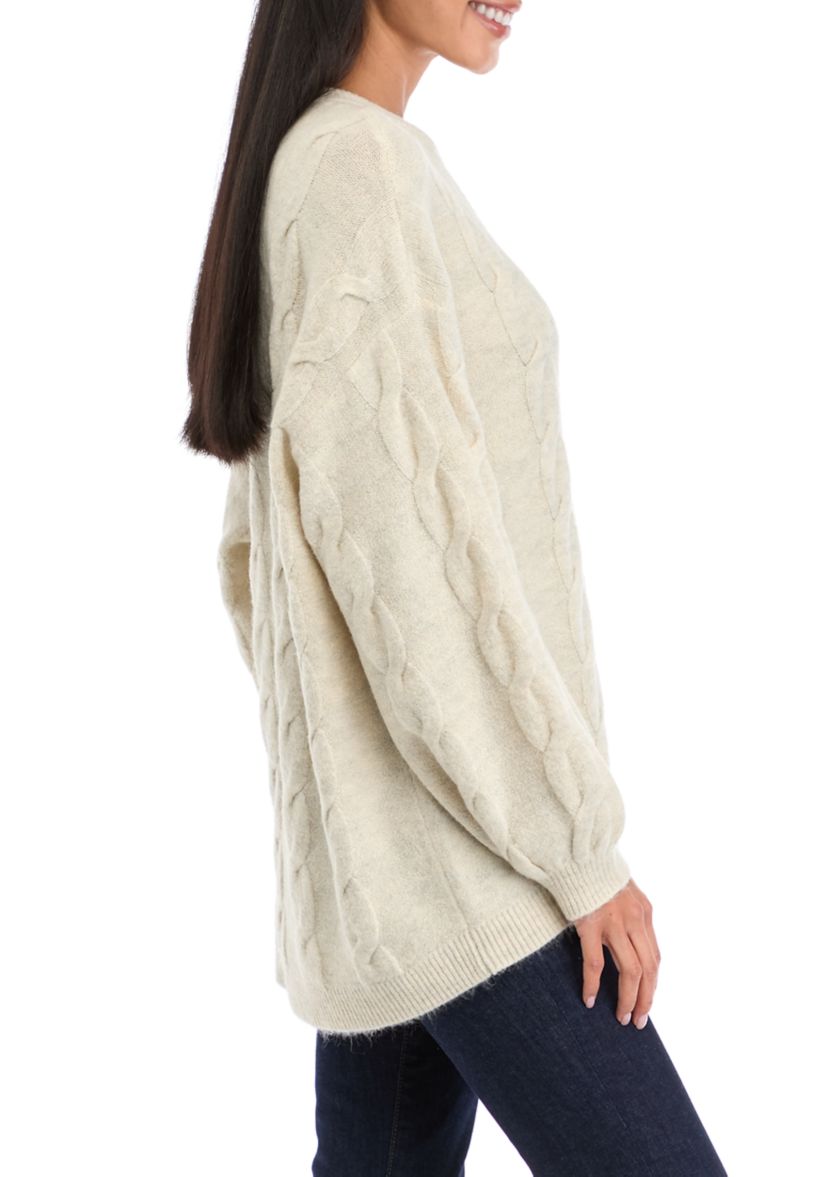 Petite Drop Shoulder Cable Knit Sweater 
