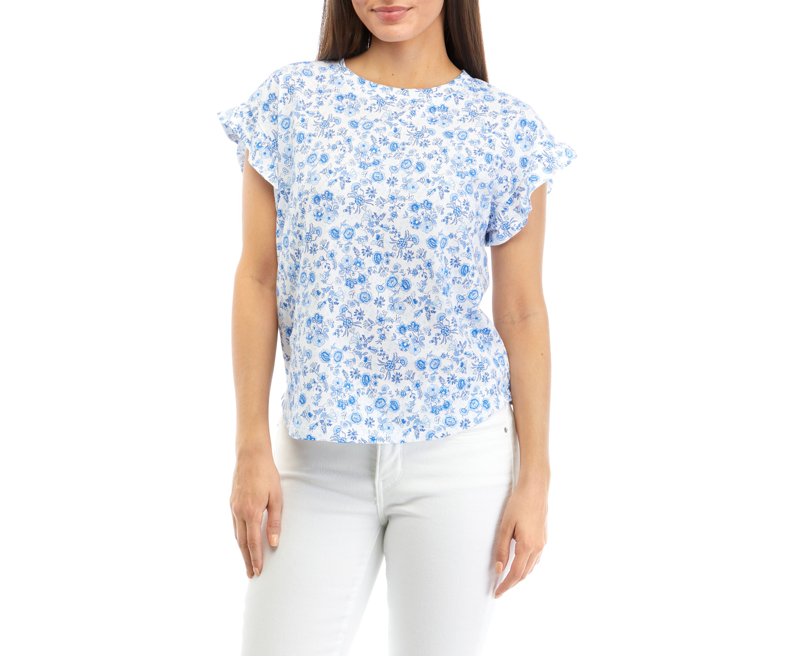 Petite Ruffle Printed Top