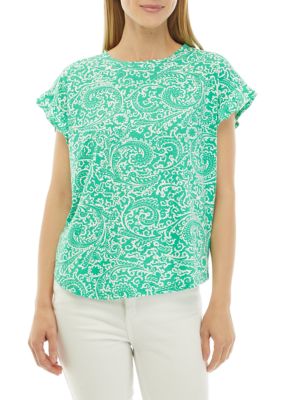 Crown & Ivy Women's Petite Ruffle Printed Top