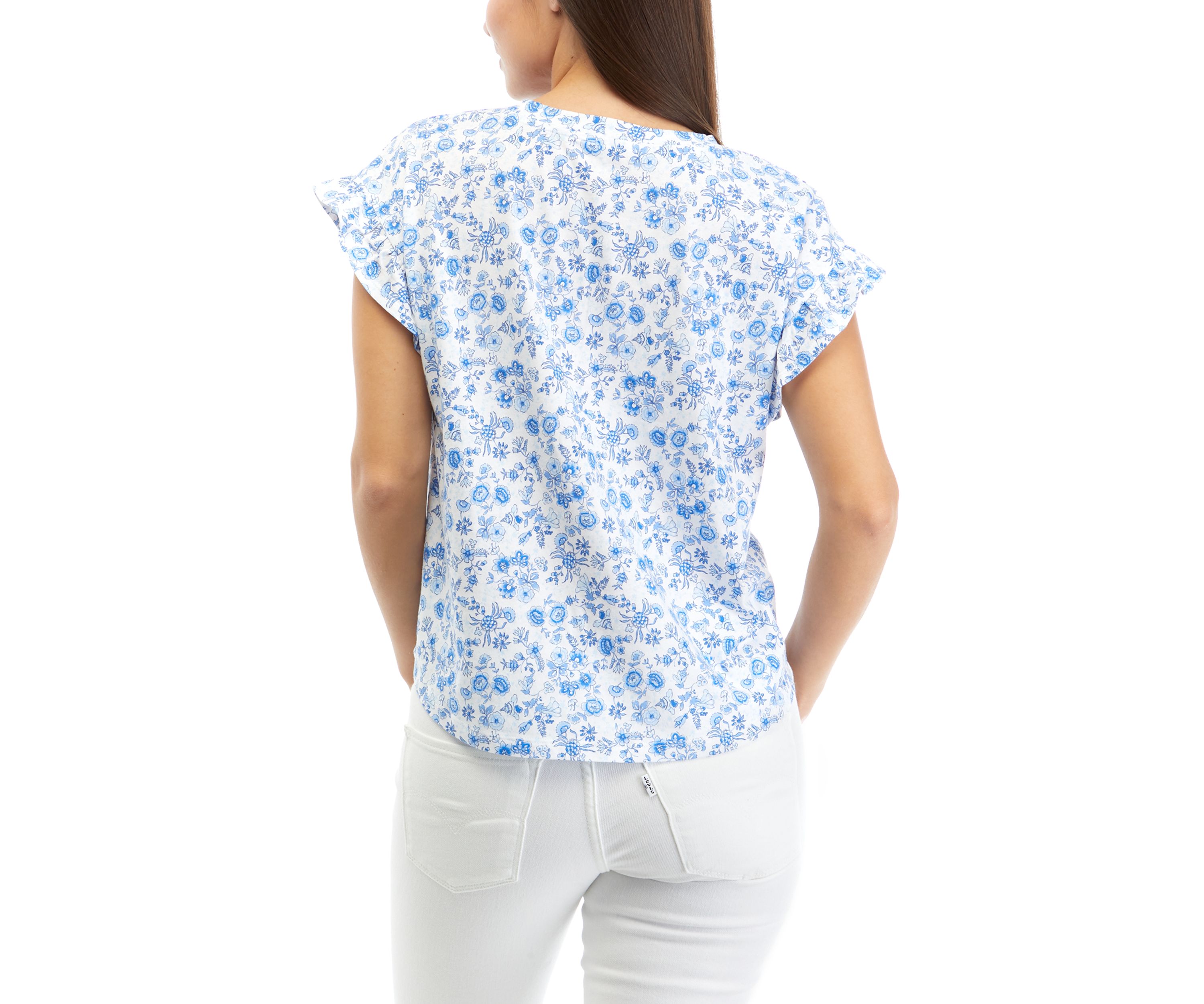 Petite Ruffle Printed Top