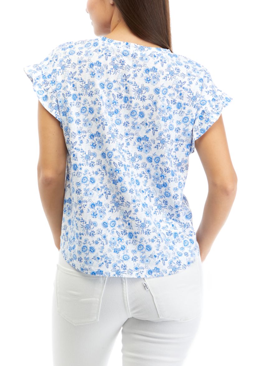 Petite Ruffle Printed Top