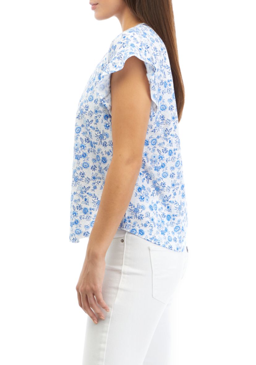 Petite Ruffle Printed Top