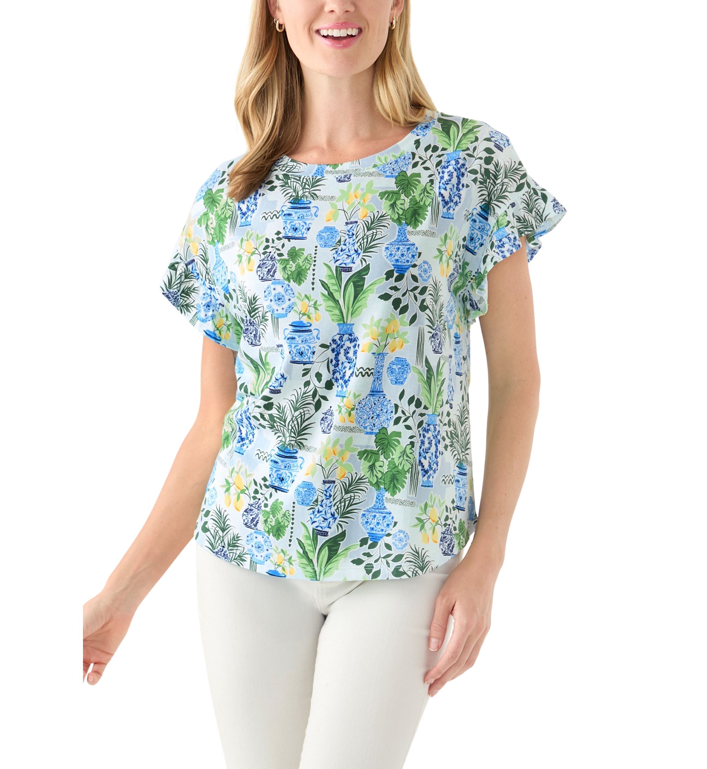 Petite Flutter Sleeve Printed Top