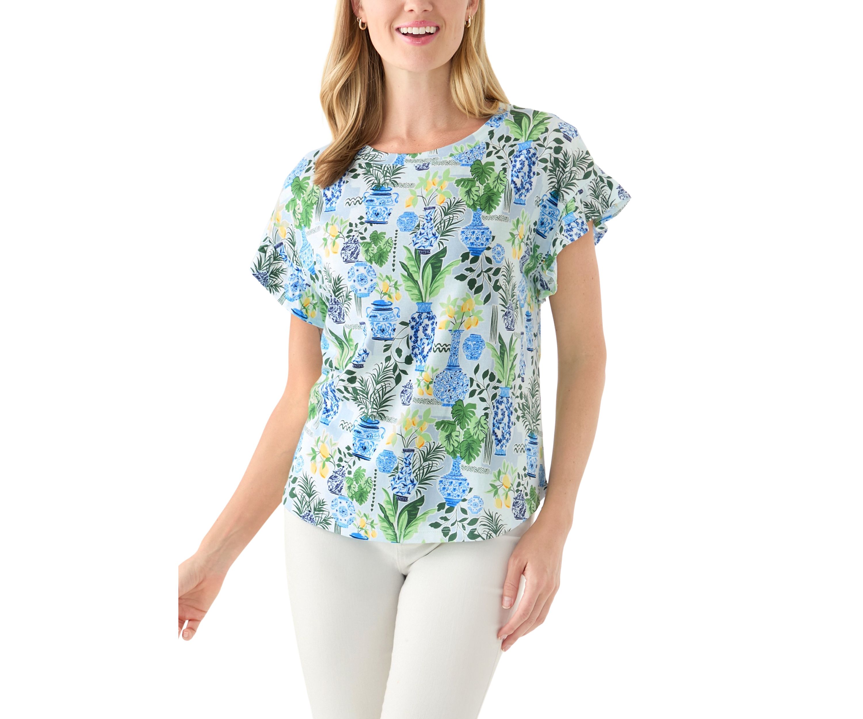 Petite Flutter Sleeve Printed Top