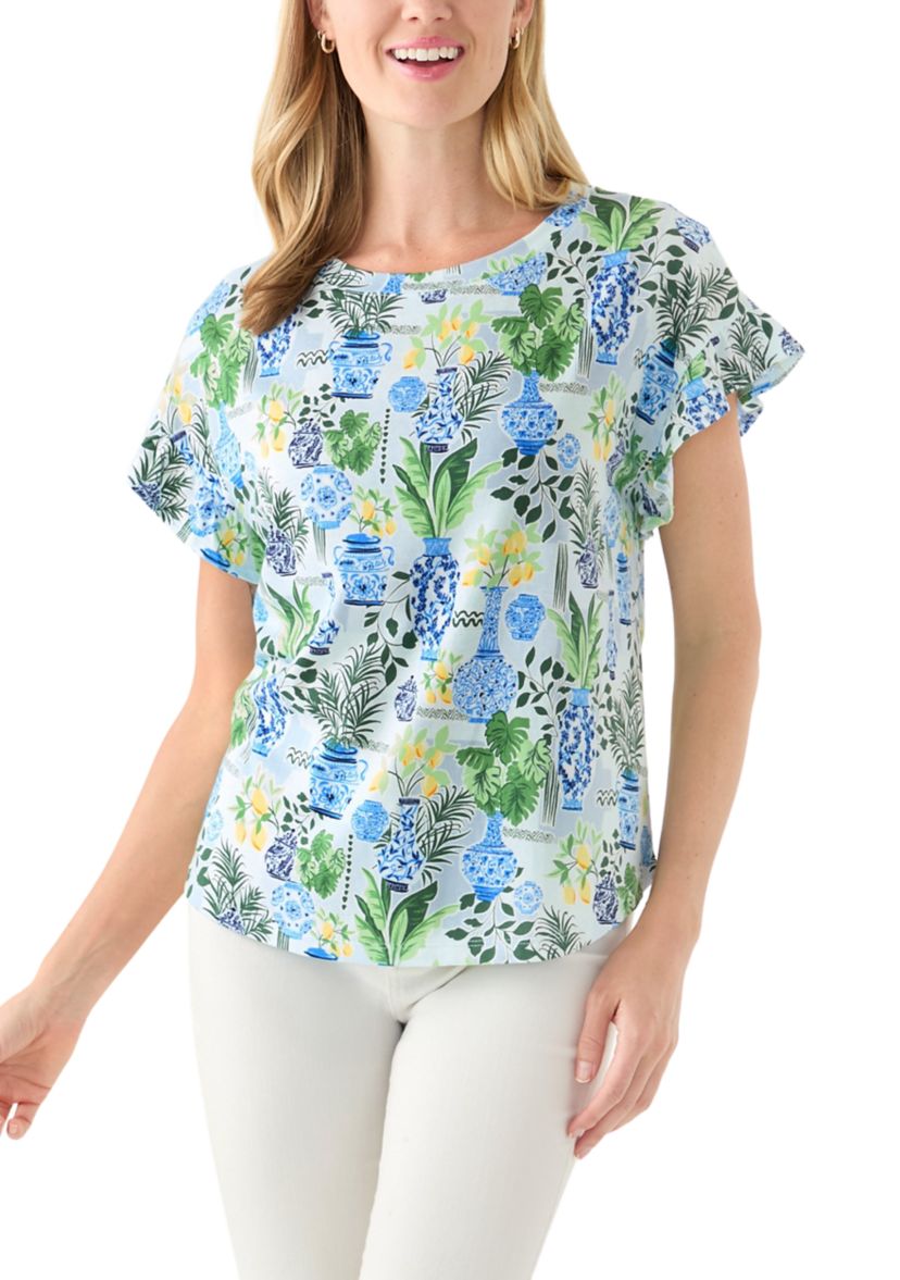 Petite Flutter Sleeve Printed Top