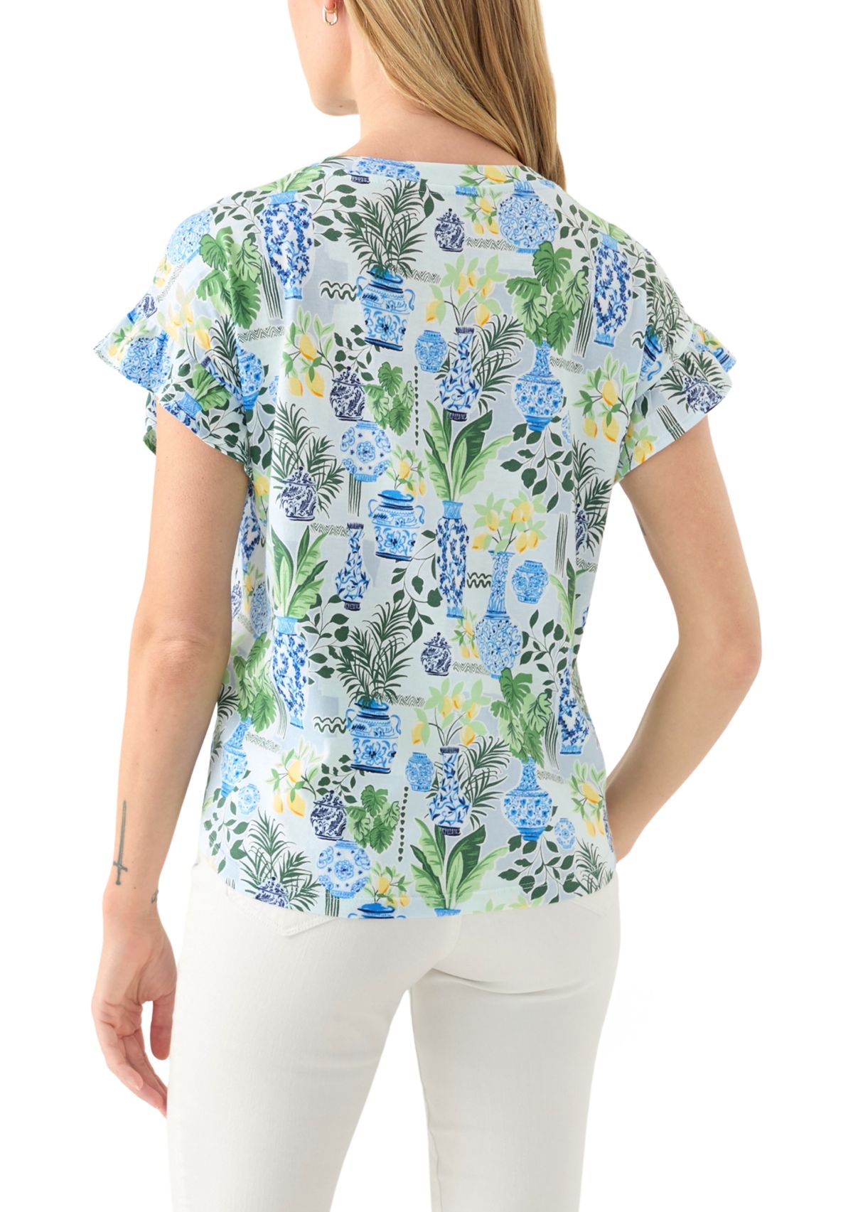 Petite Flutter Sleeve Printed Top