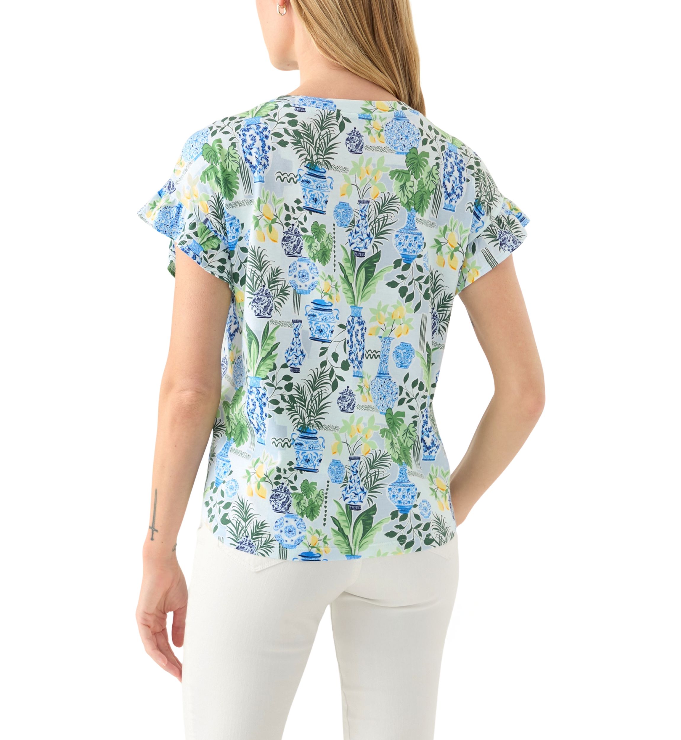 Petite Flutter Sleeve Printed Top