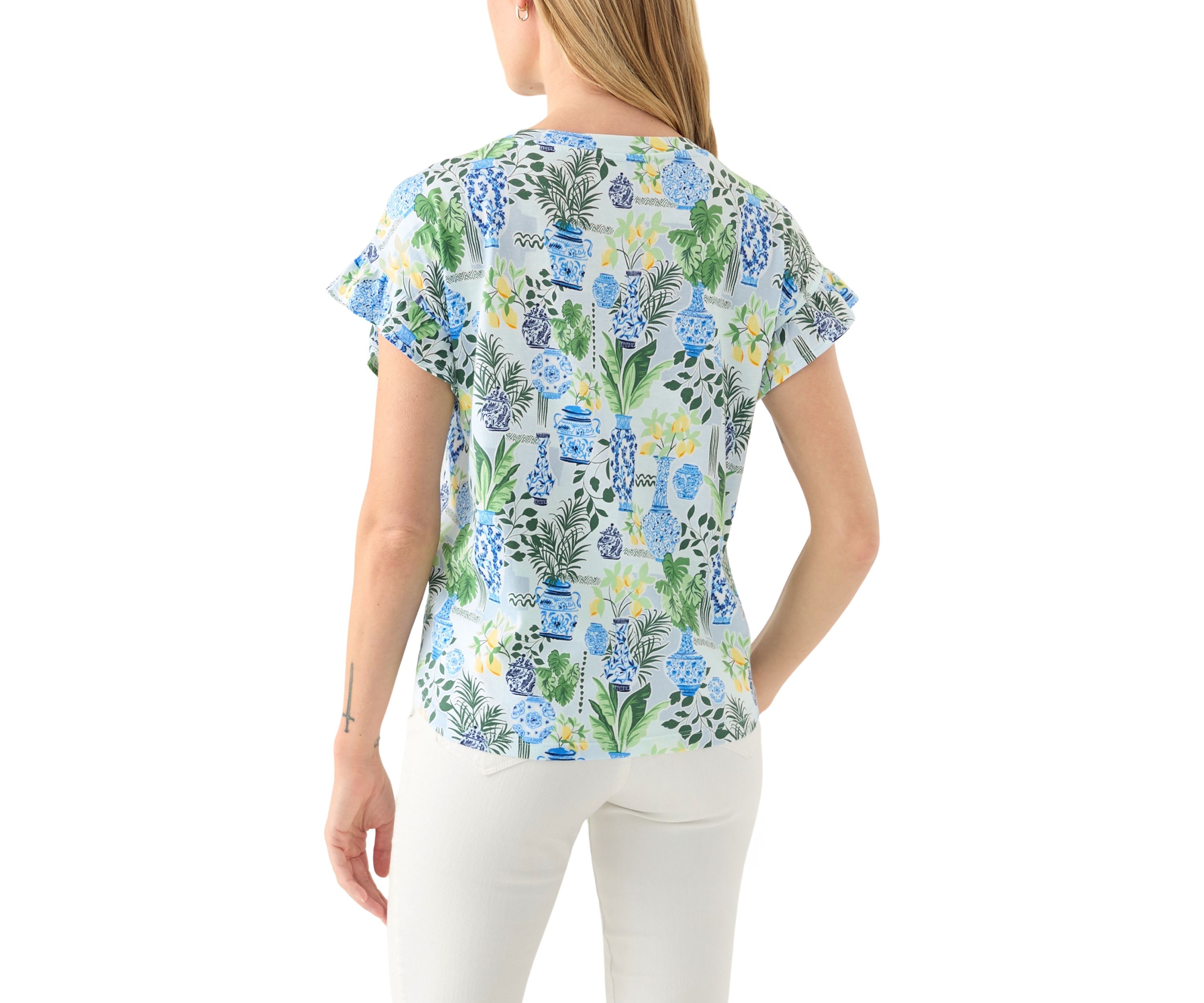 Petite Flutter Sleeve Printed Top