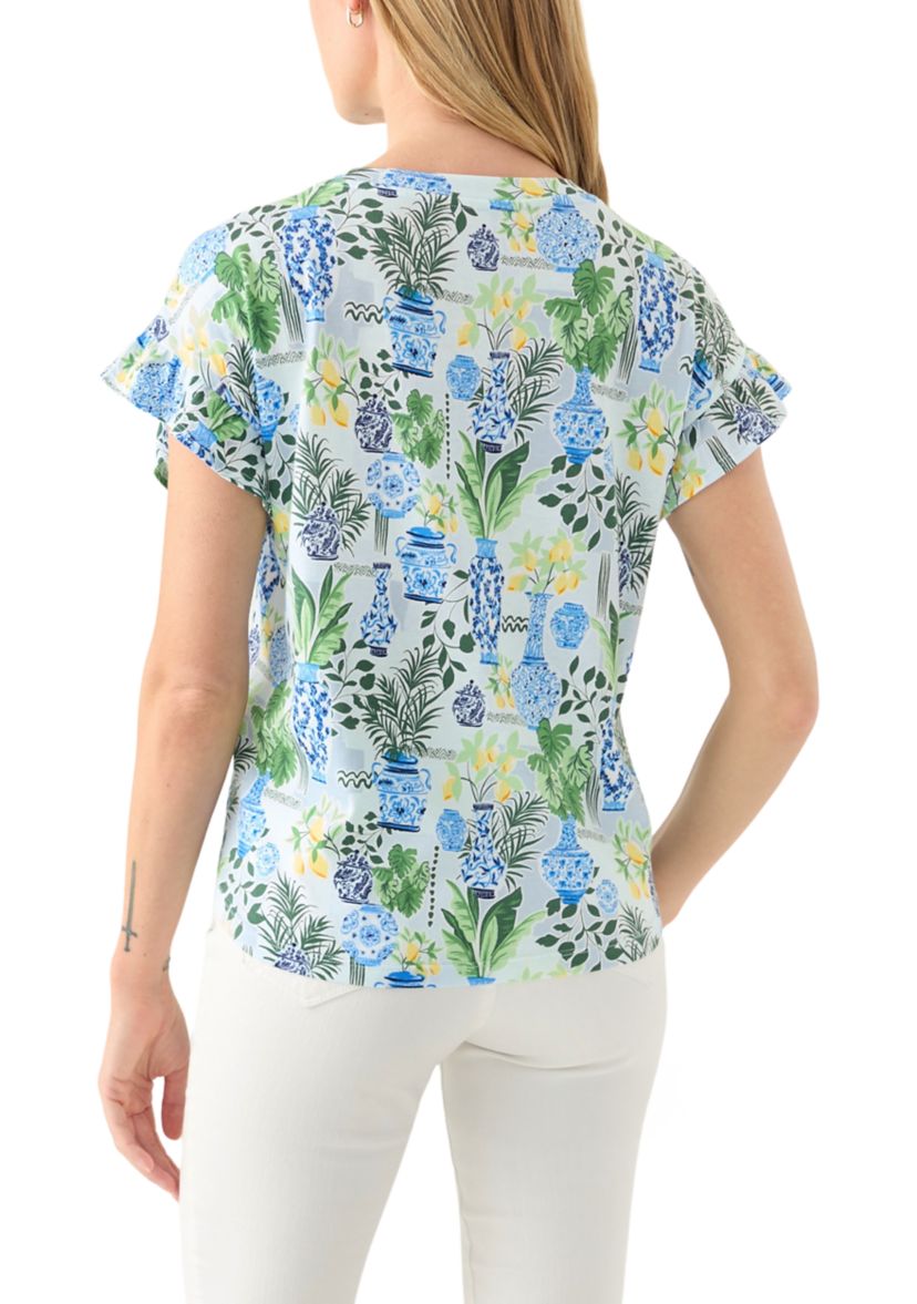 Petite Flutter Sleeve Printed Top