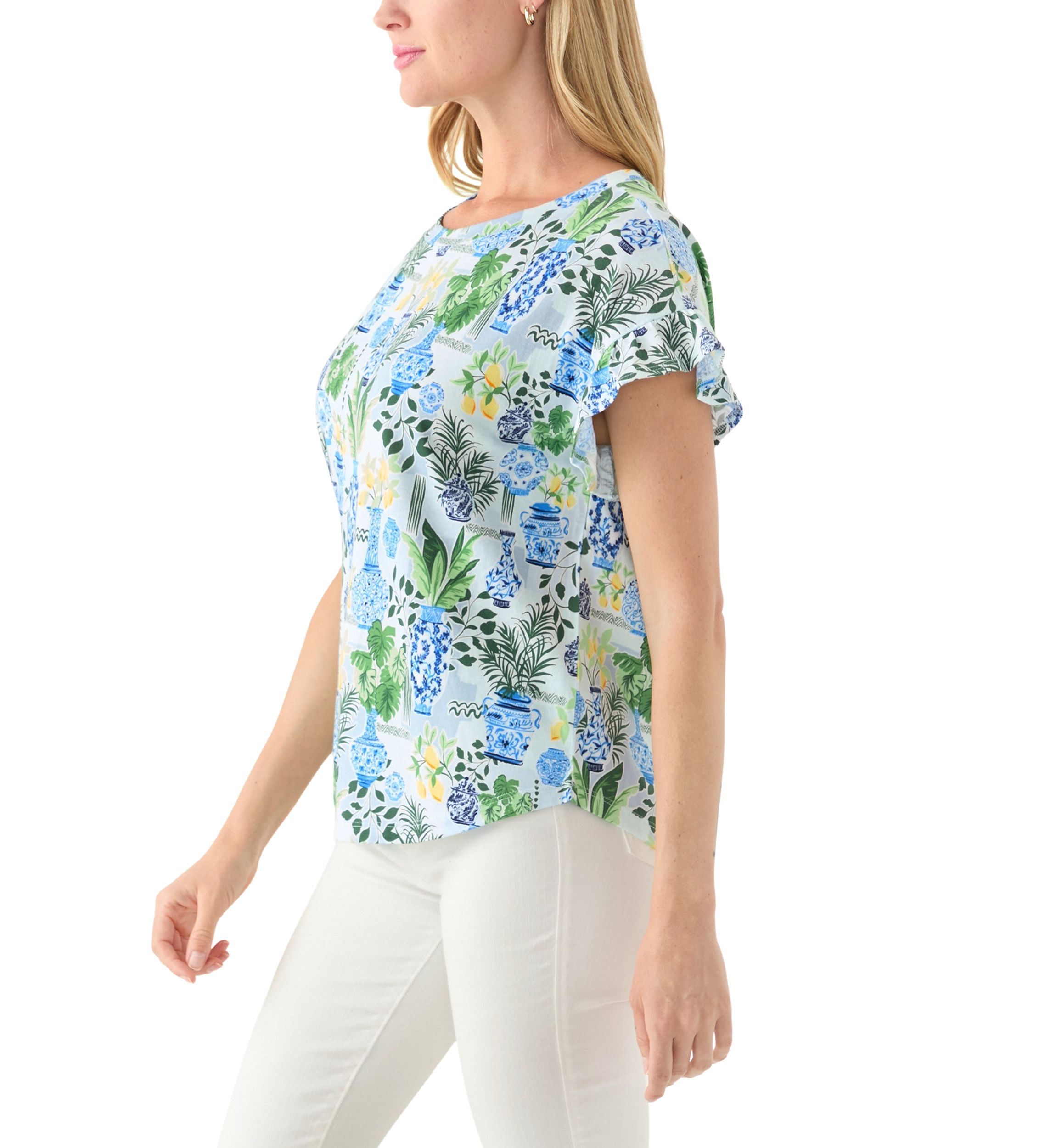 Petite Flutter Sleeve Printed Top