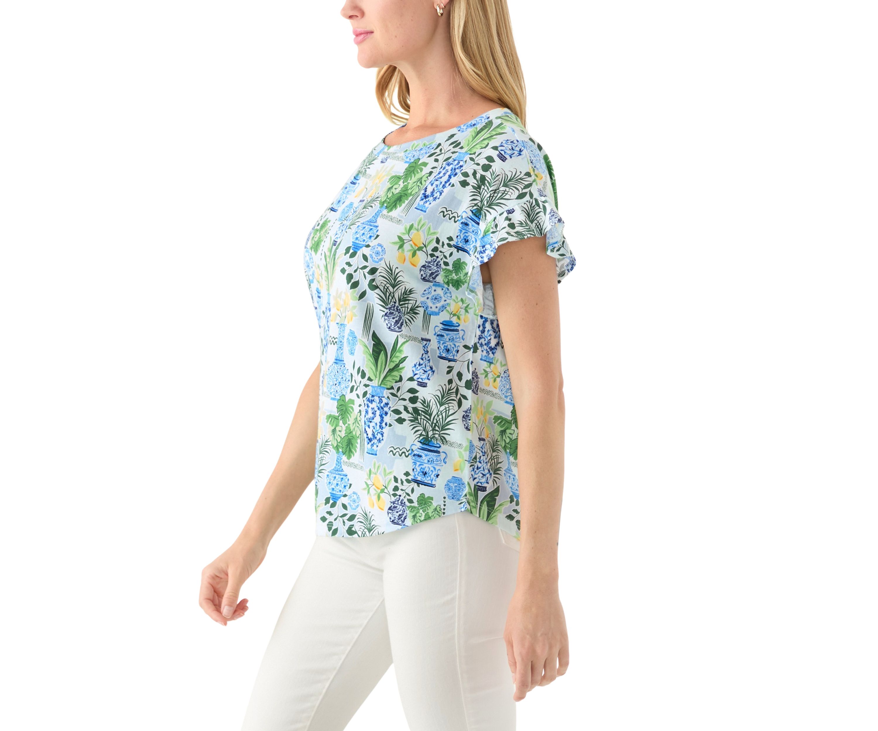 Petite Flutter Sleeve Printed Top