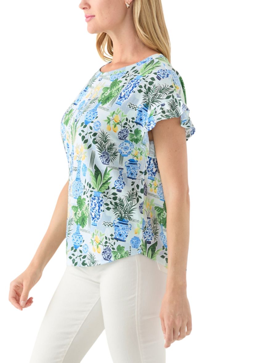 Petite Flutter Sleeve Printed Top