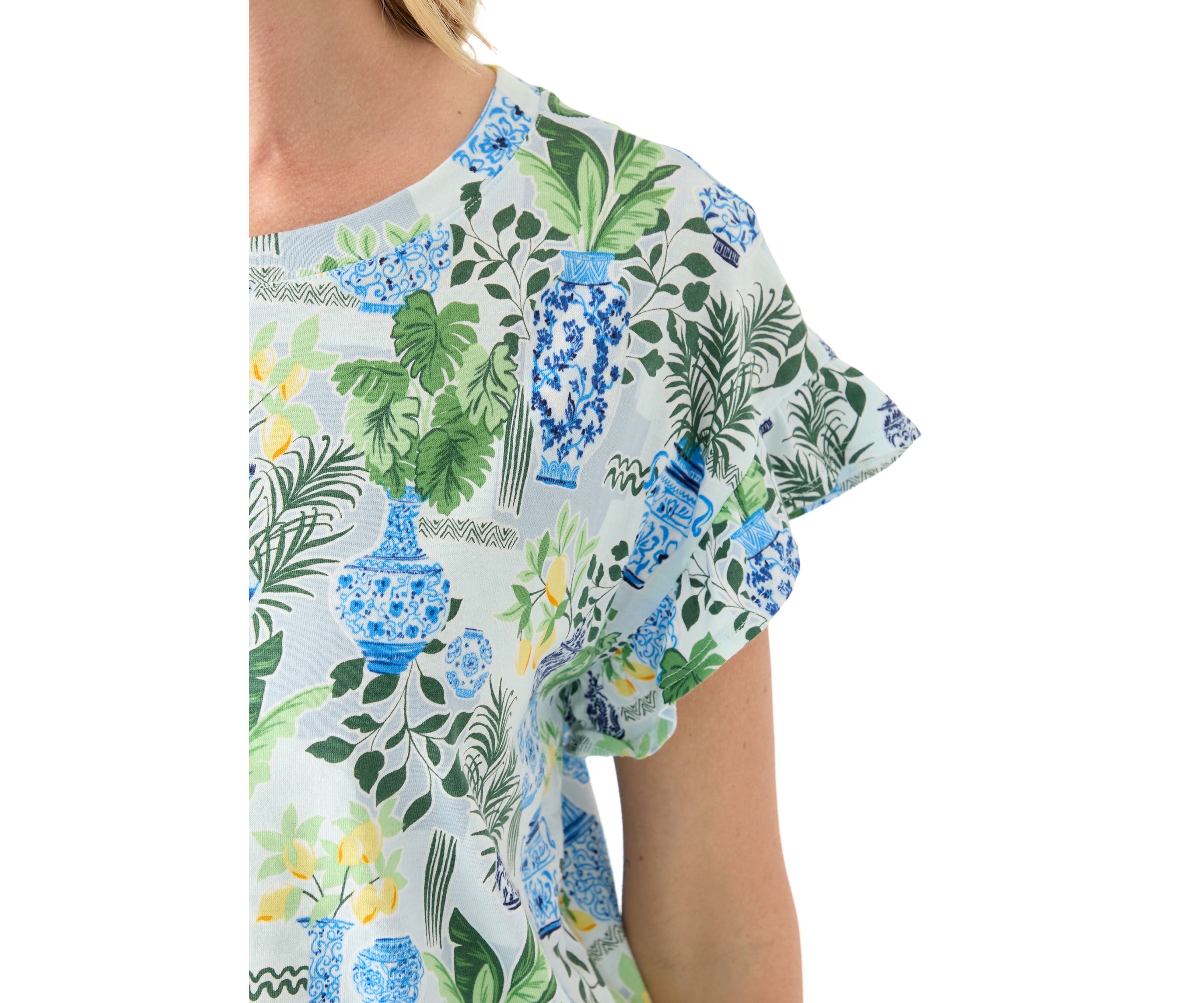 Petite Flutter Sleeve Printed Top