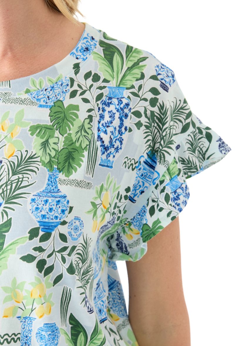 Petite Flutter Sleeve Printed Top