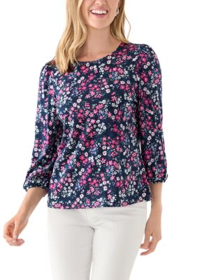 Crown & Ivy Women's Petite Puff Sleeve Printed Top