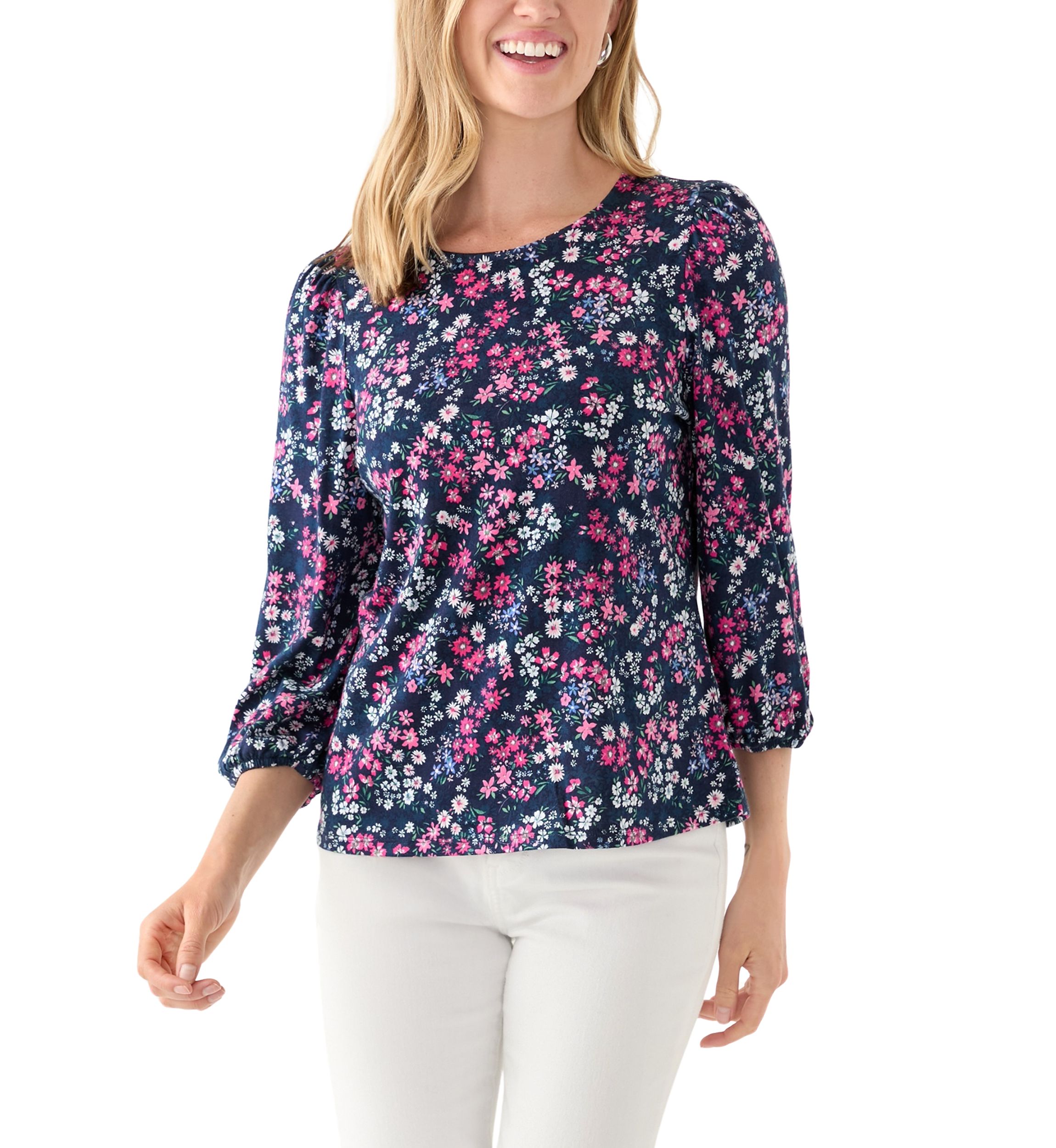 Petite Puff Sleeve  Printed Top 
