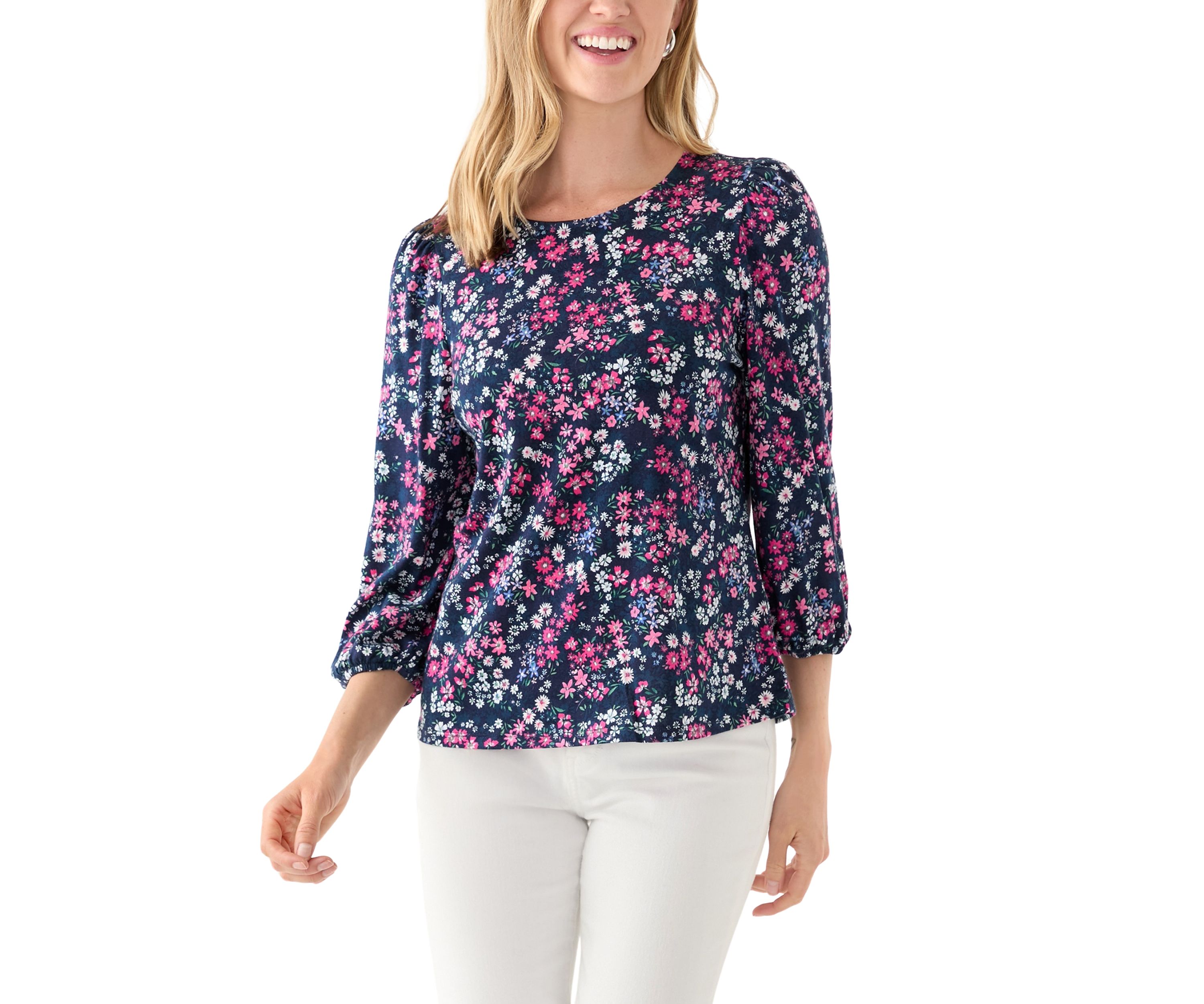 Petite Puff Sleeve  Printed Top 