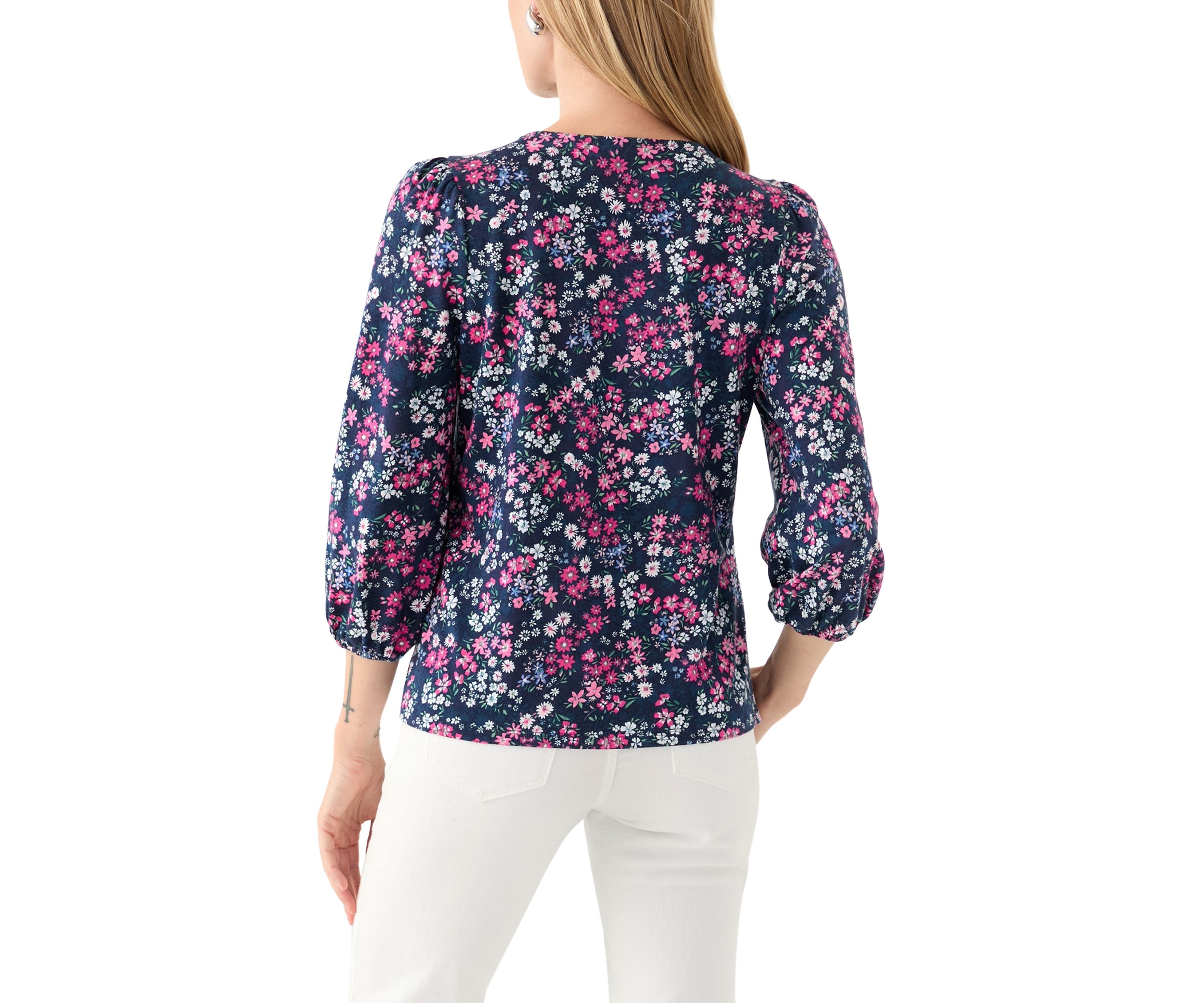 Petite Puff Sleeve  Printed Top 