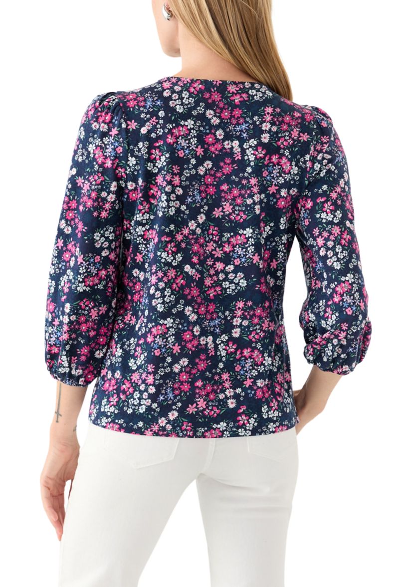 Petite Puff Sleeve  Printed Top 