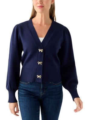 Crown & Ivy Women's Petite V-Neck Cardigan, Navy Blue, PS