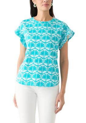 Crown & Ivy Women's Petite Ruffle Printed Top