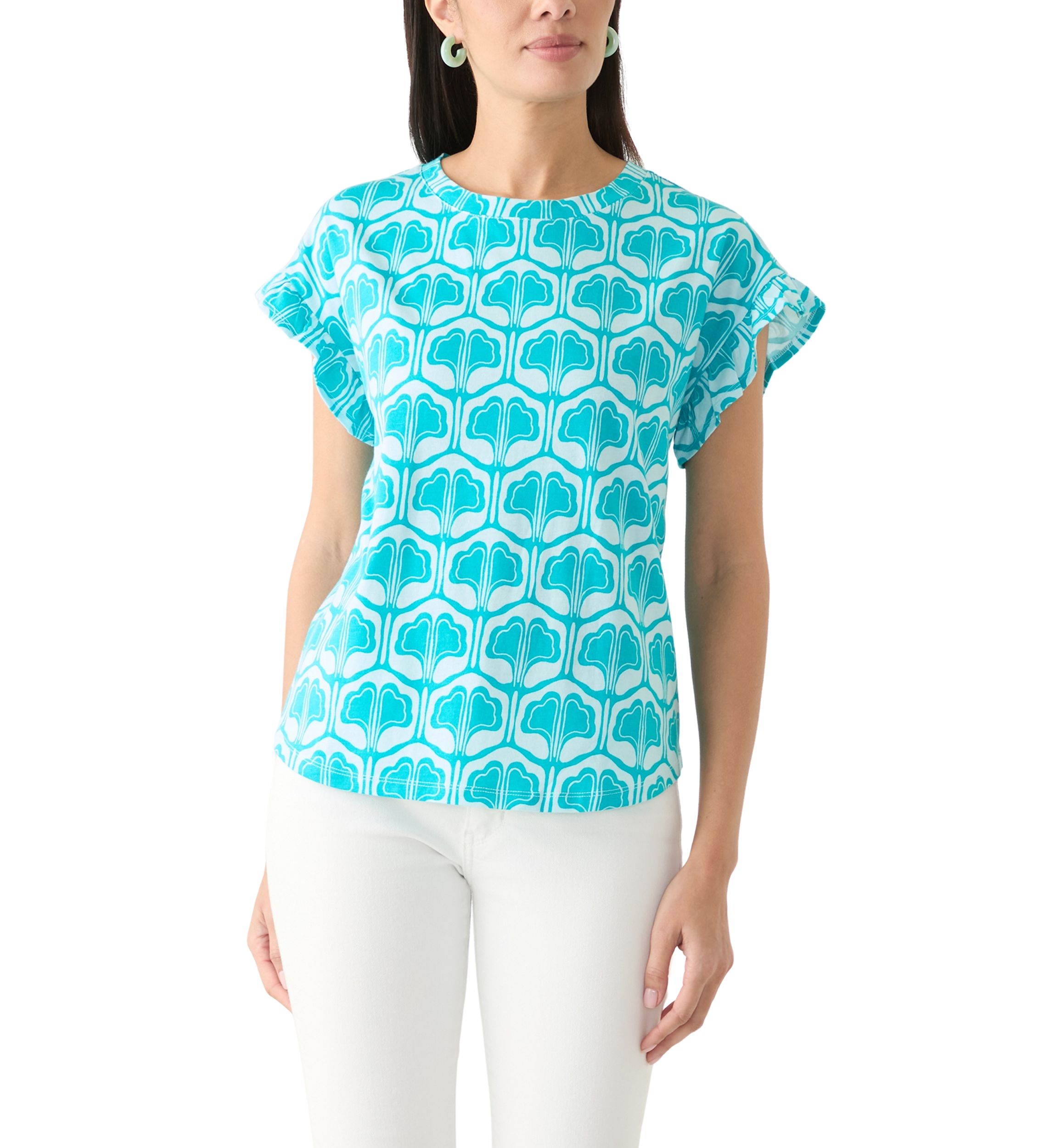 Petite Ruffle Printed Top