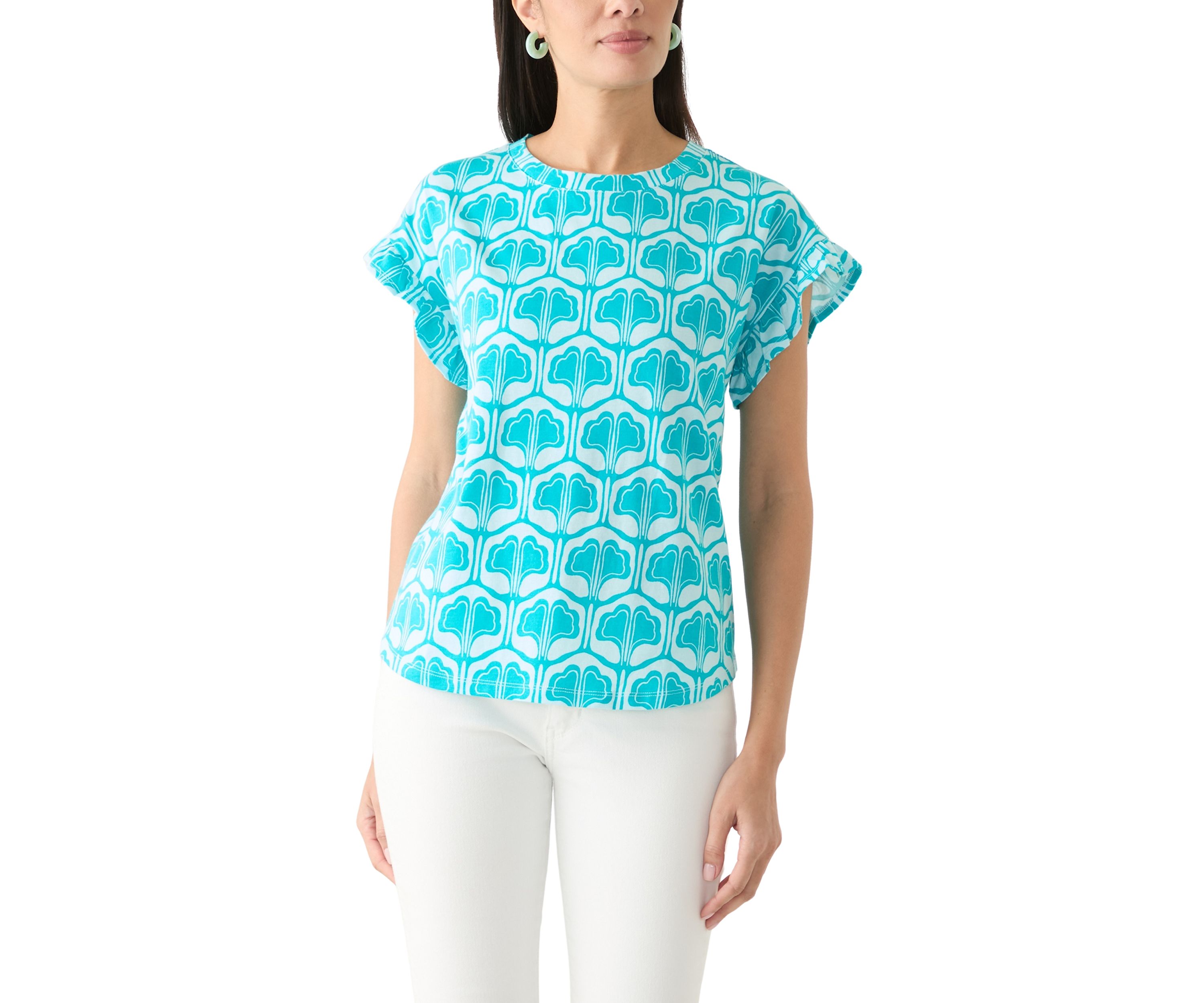 Petite Ruffle Printed Top