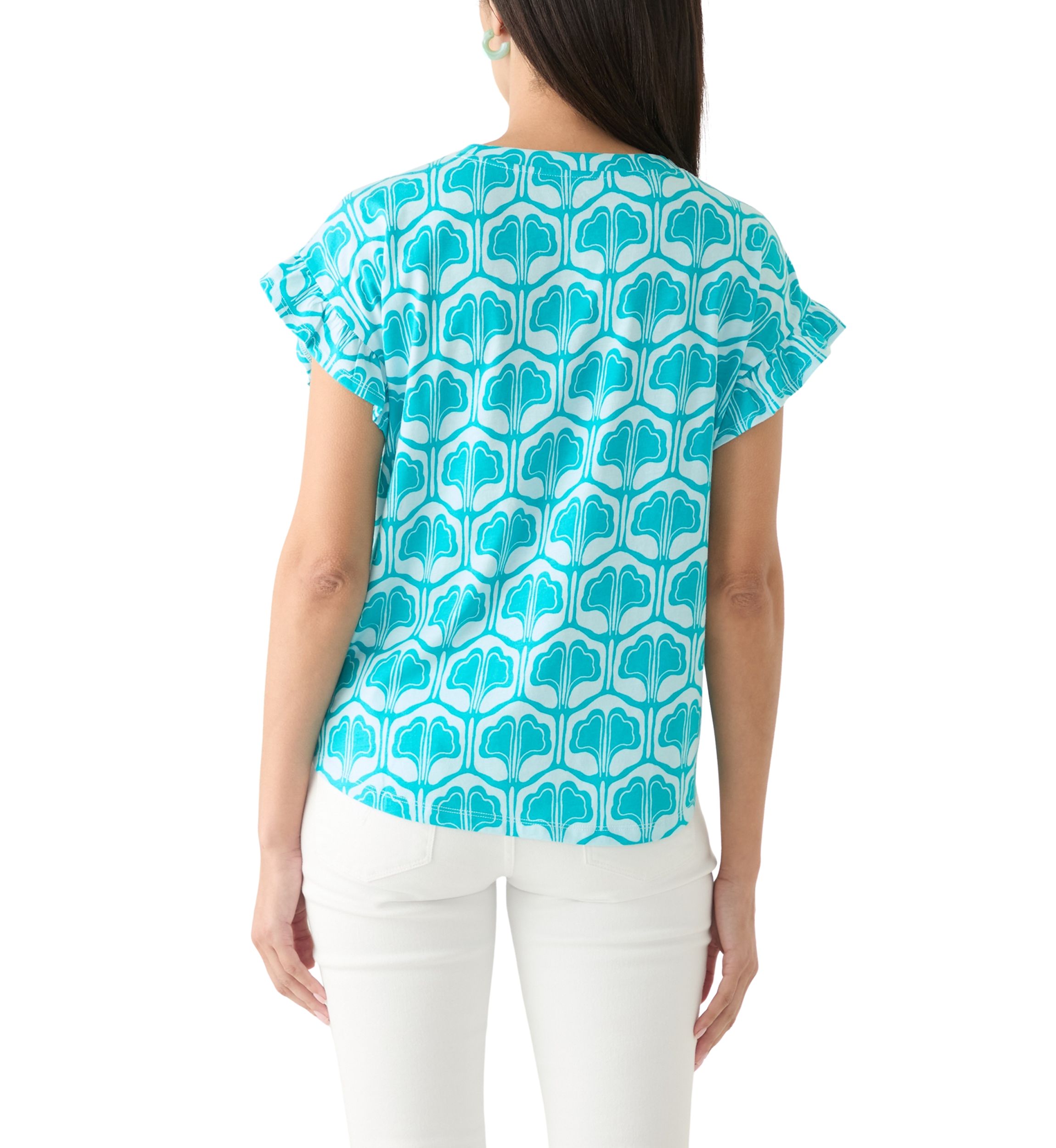 Petite Ruffle Printed Top