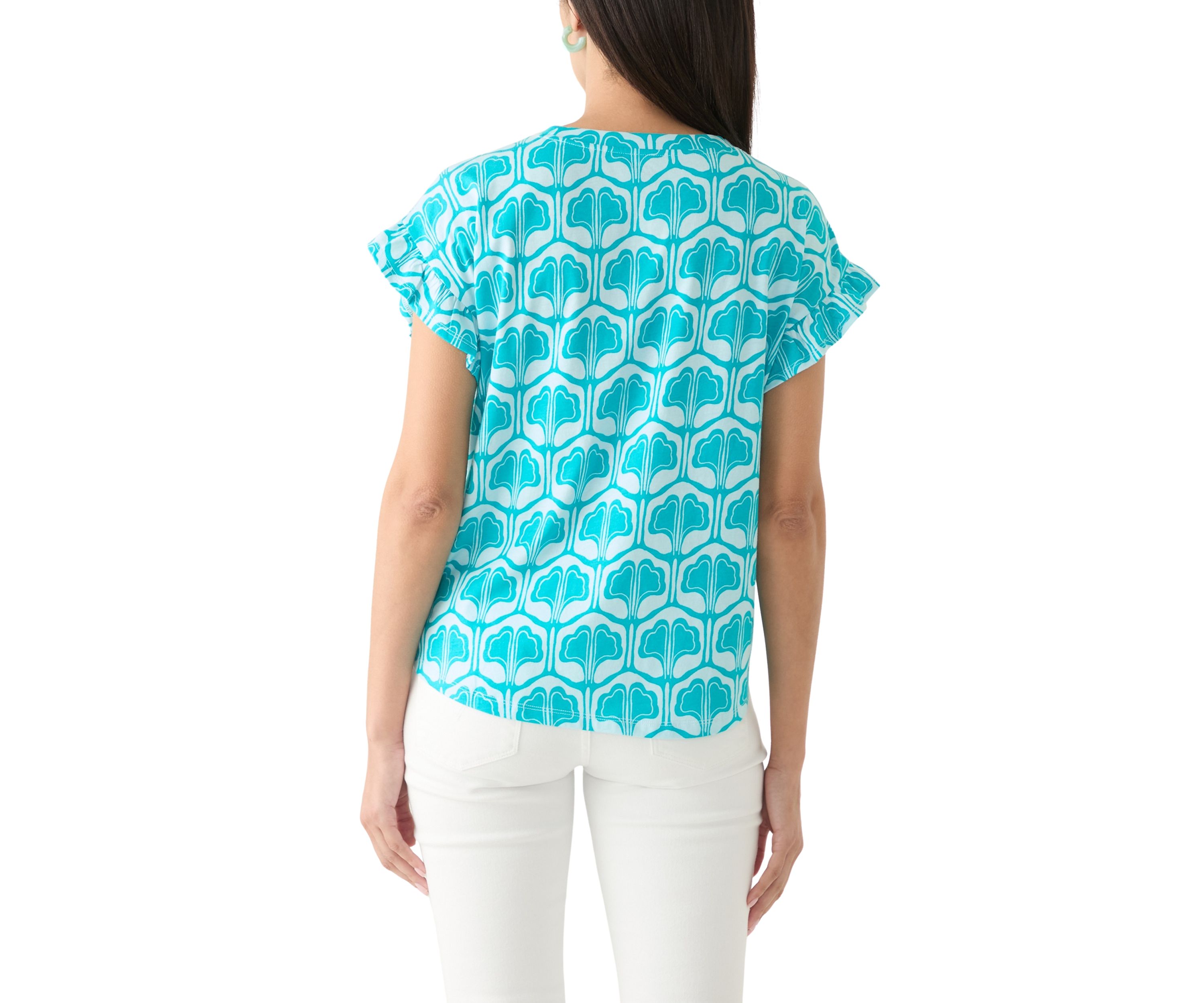Petite Ruffle Printed Top