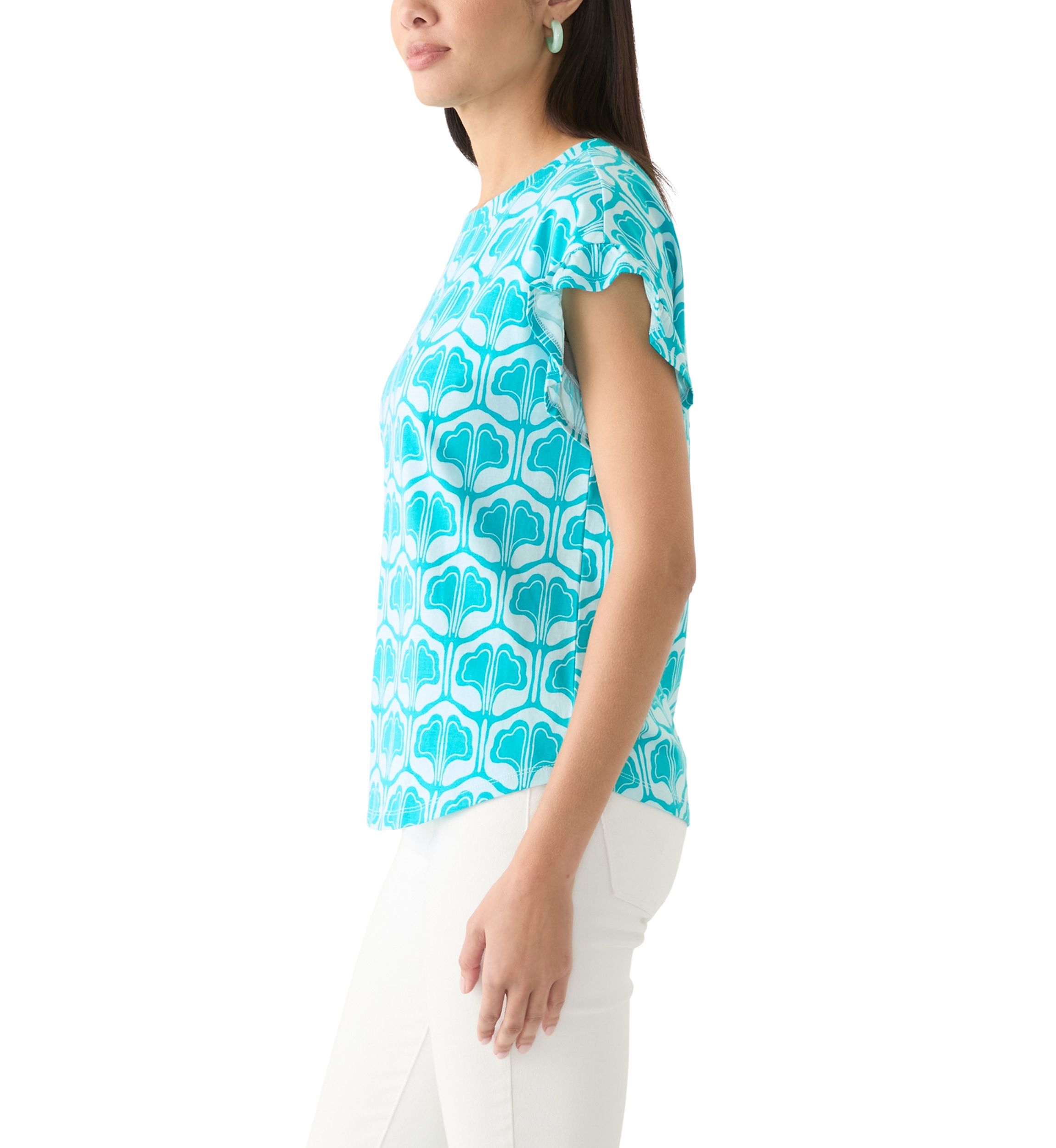 Petite Ruffle Printed Top