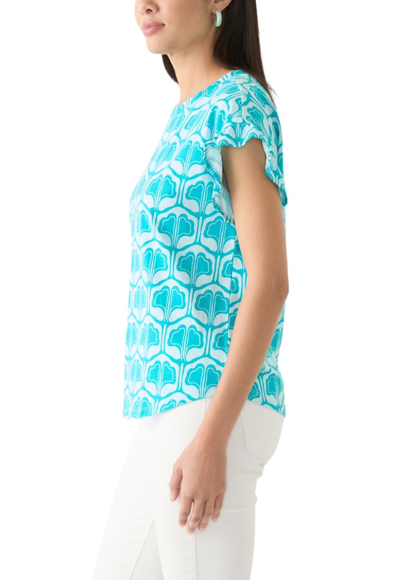 Petite Ruffle Printed Top