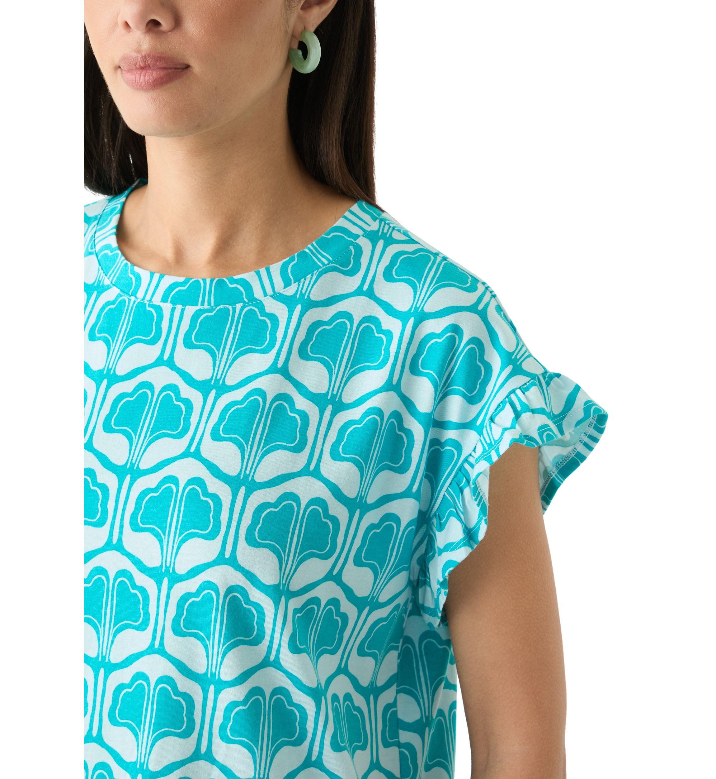 Petite Ruffle Printed Top