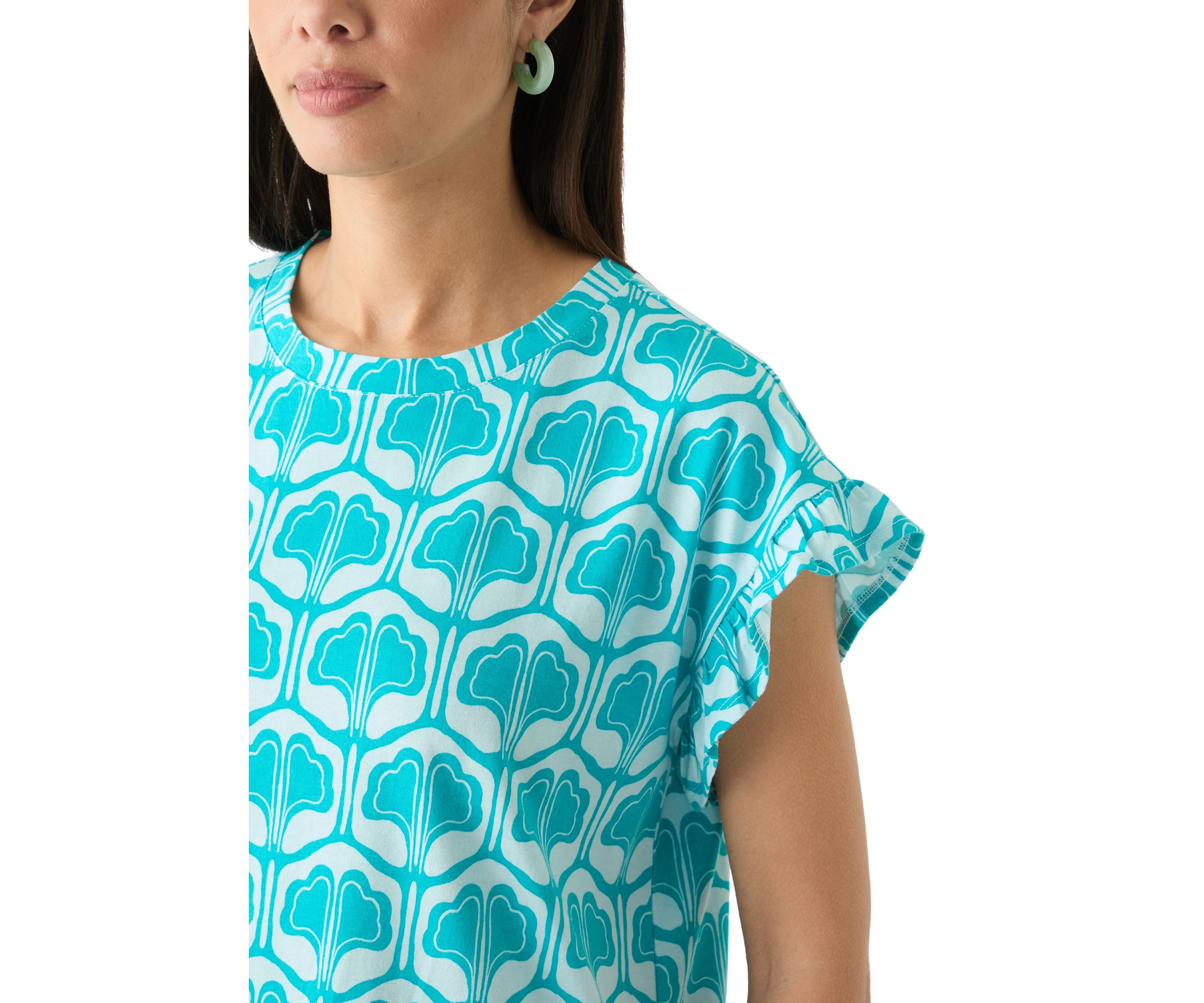 Petite Ruffle Printed Top