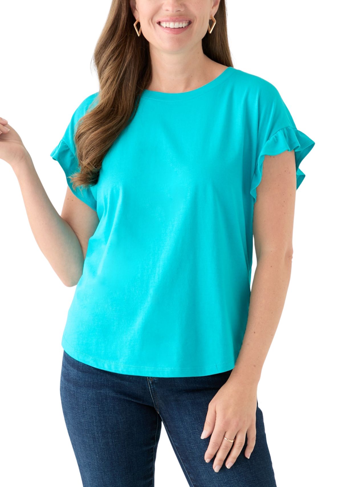 Petite Short Sleeve Ruffle T-Shirt
