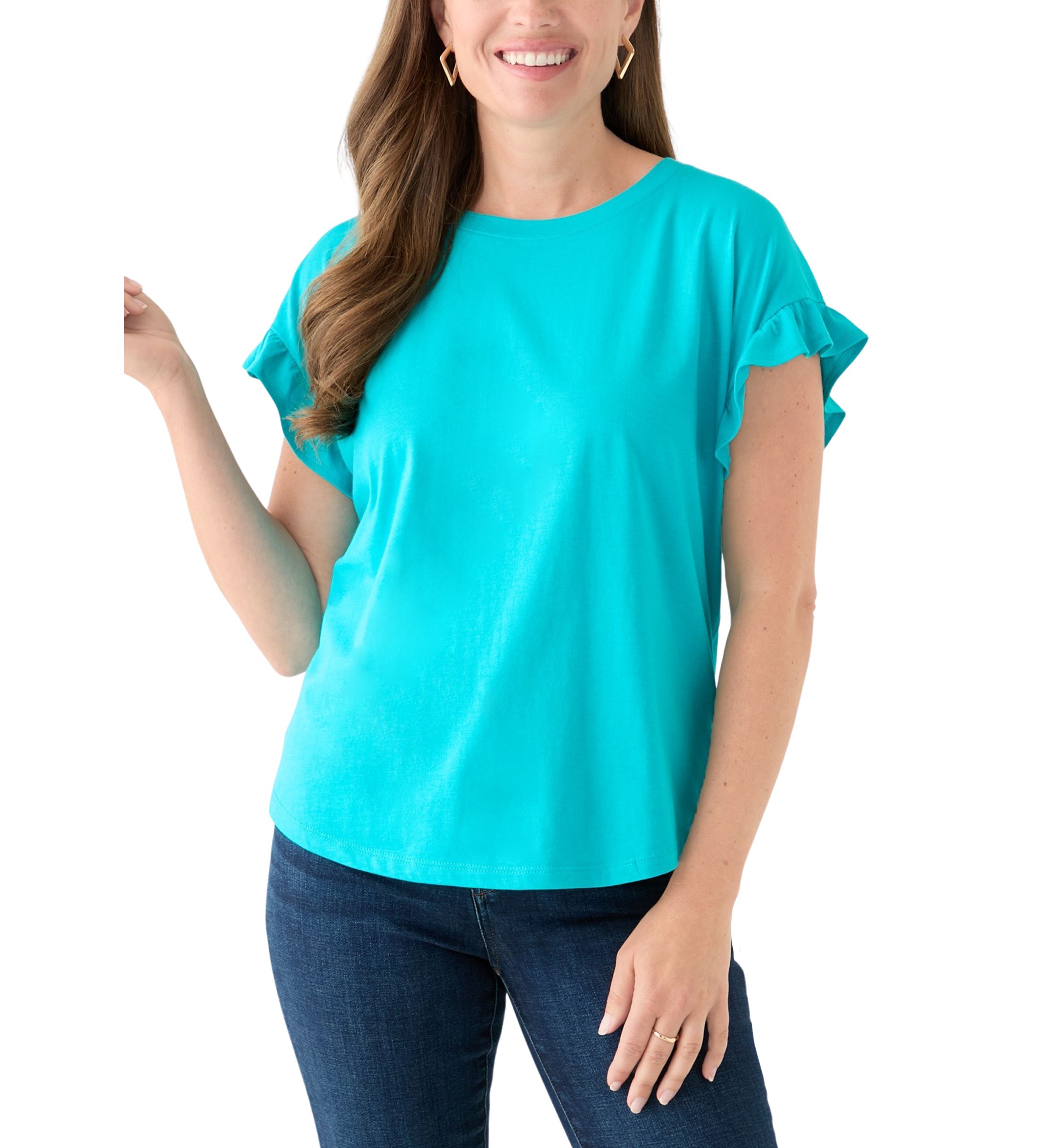 Petite Short Sleeve Ruffle T-Shirt