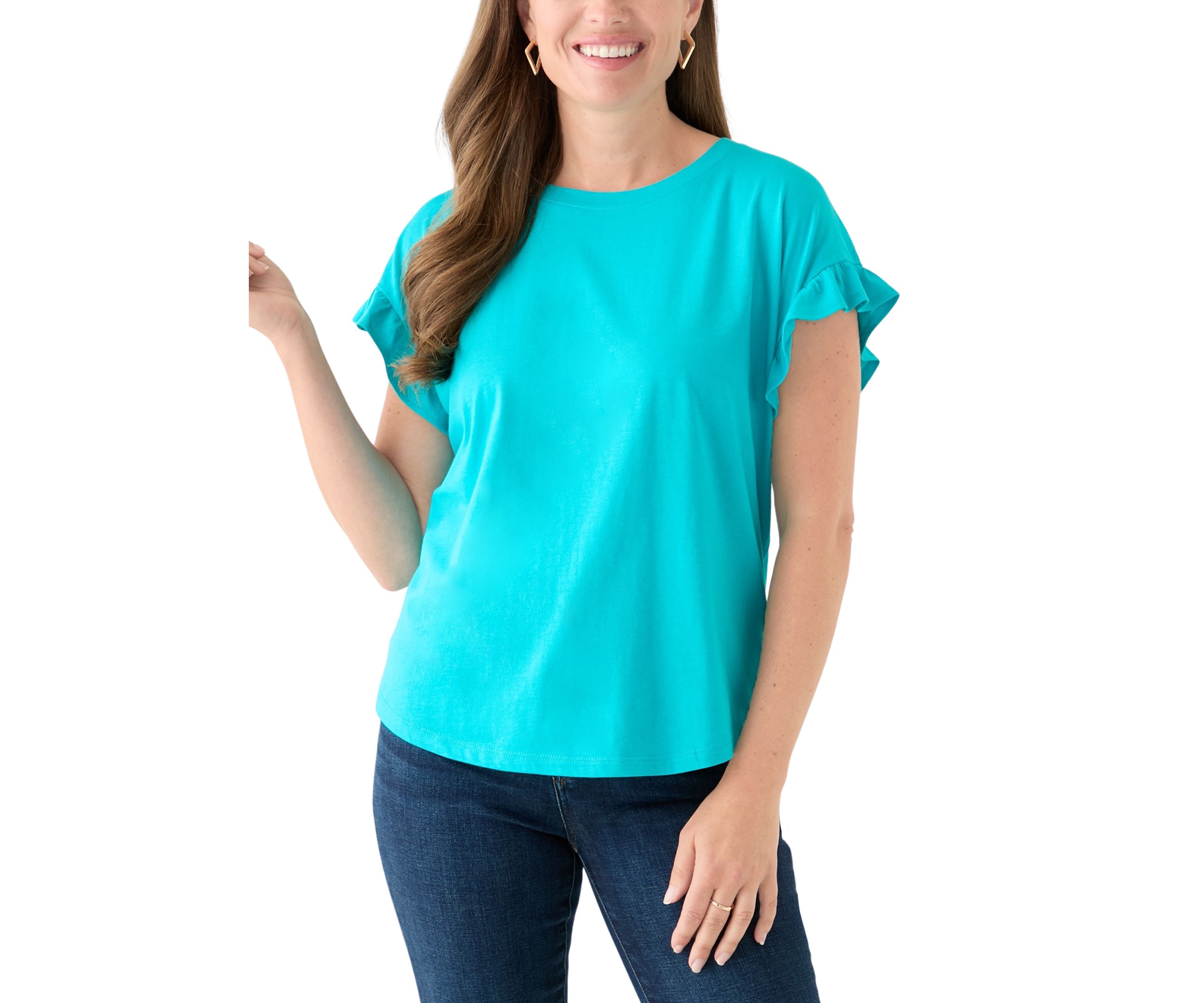 Petite Short Sleeve Ruffle T-Shirt