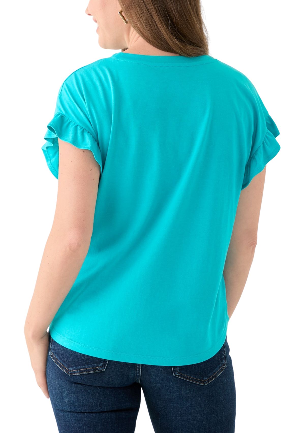 Petite Short Sleeve Ruffle T-Shirt