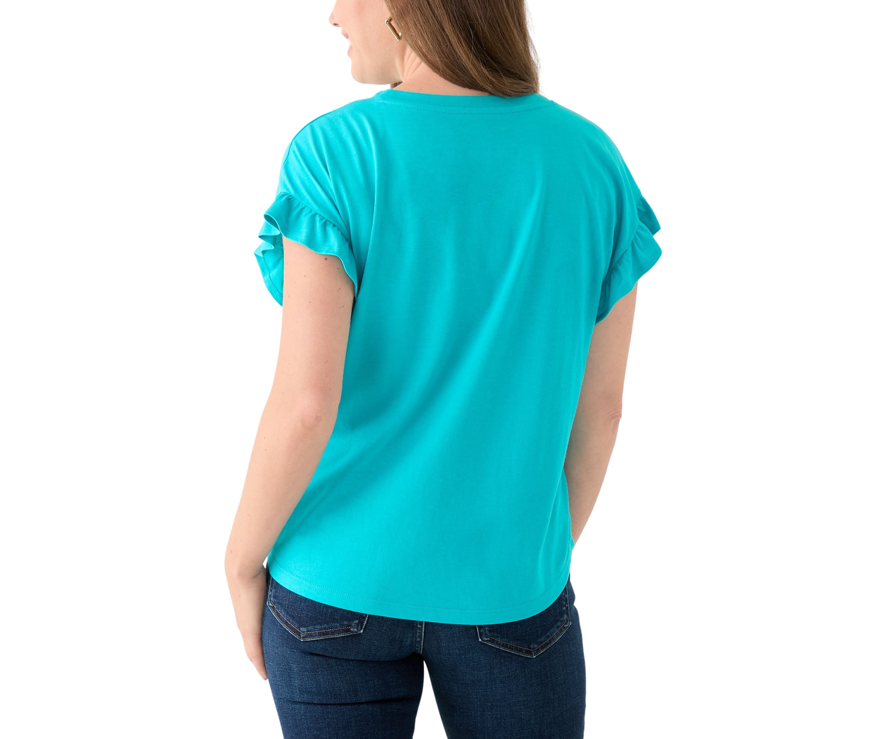 Petite Short Sleeve Ruffle T-Shirt