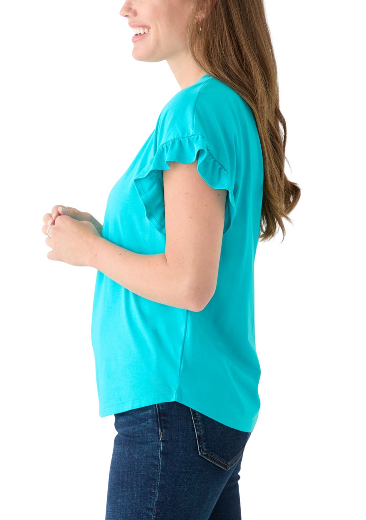 Petite Short Sleeve Ruffle T-Shirt