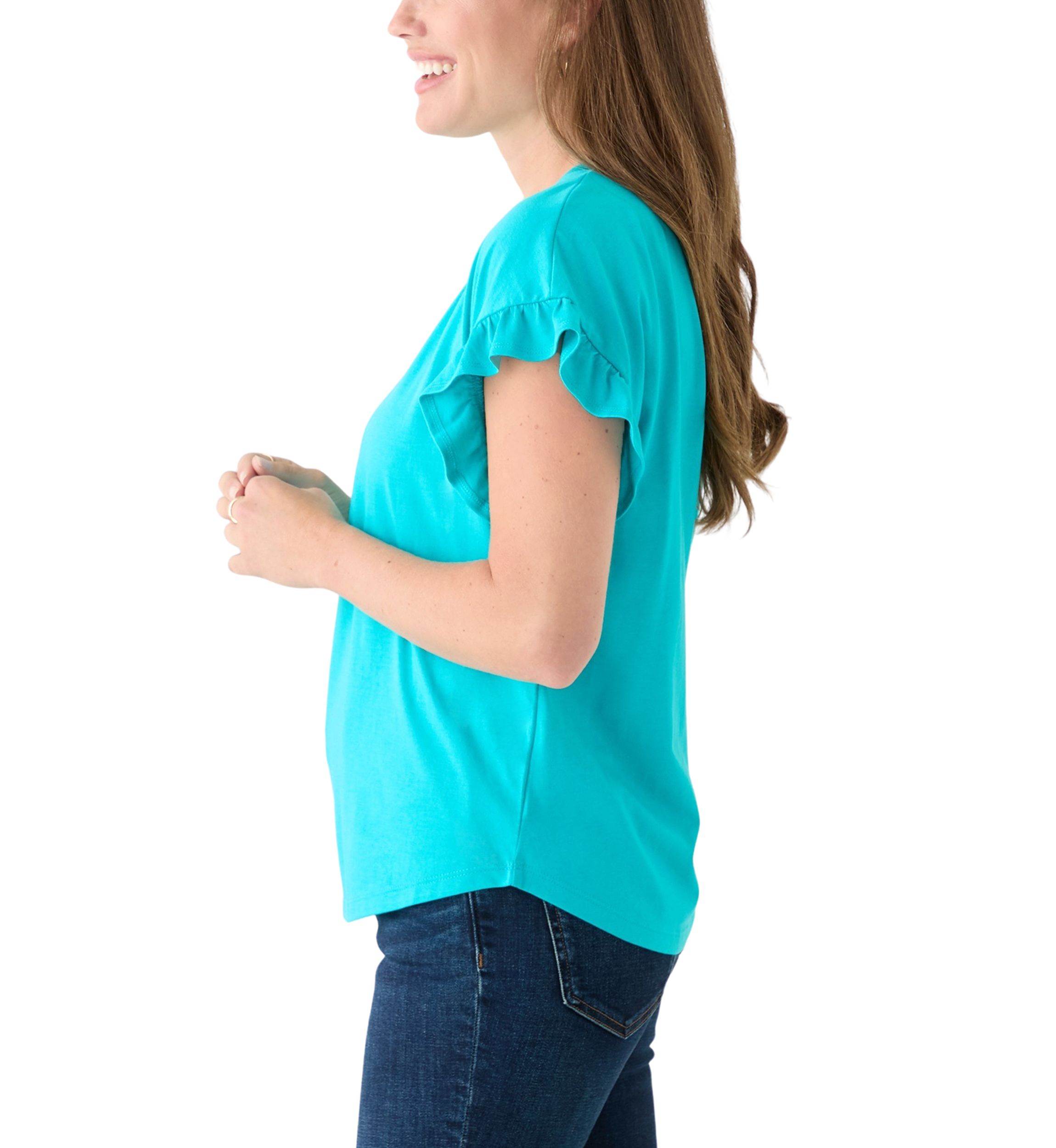Petite Short Sleeve Ruffle T-Shirt